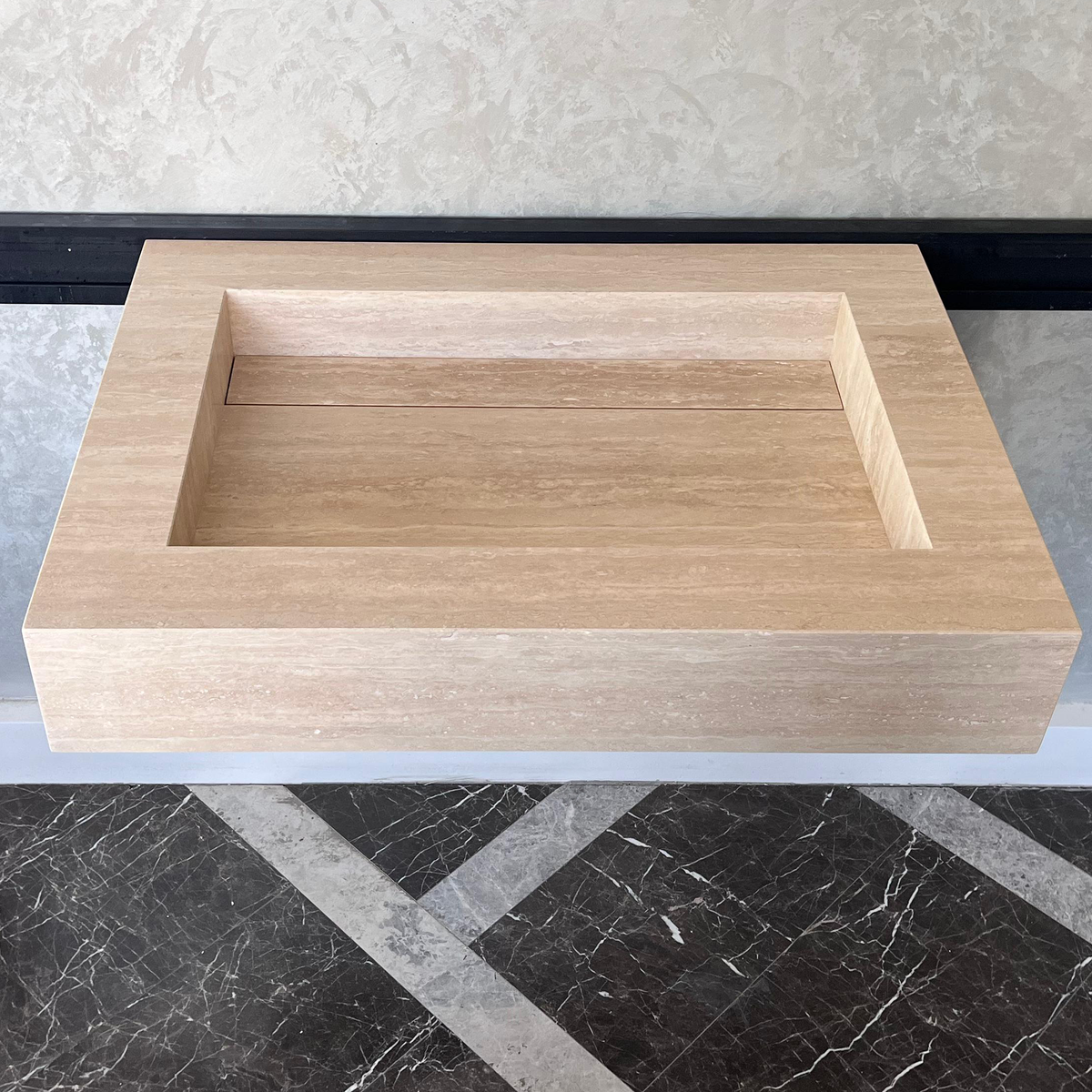 Beige Travertine Vein Cut Natural Stone Bathroom Vanity Sink