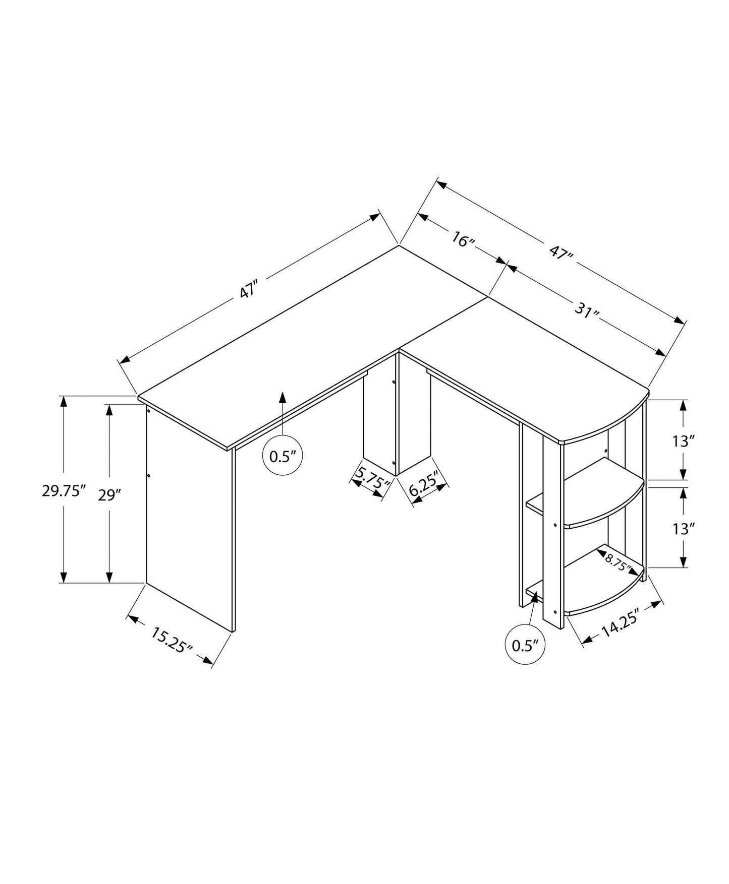 Computer Desk, Home Office, Corner, Storage Shelves, L Shape, Laptop, Contemporary & Modern - Walnut