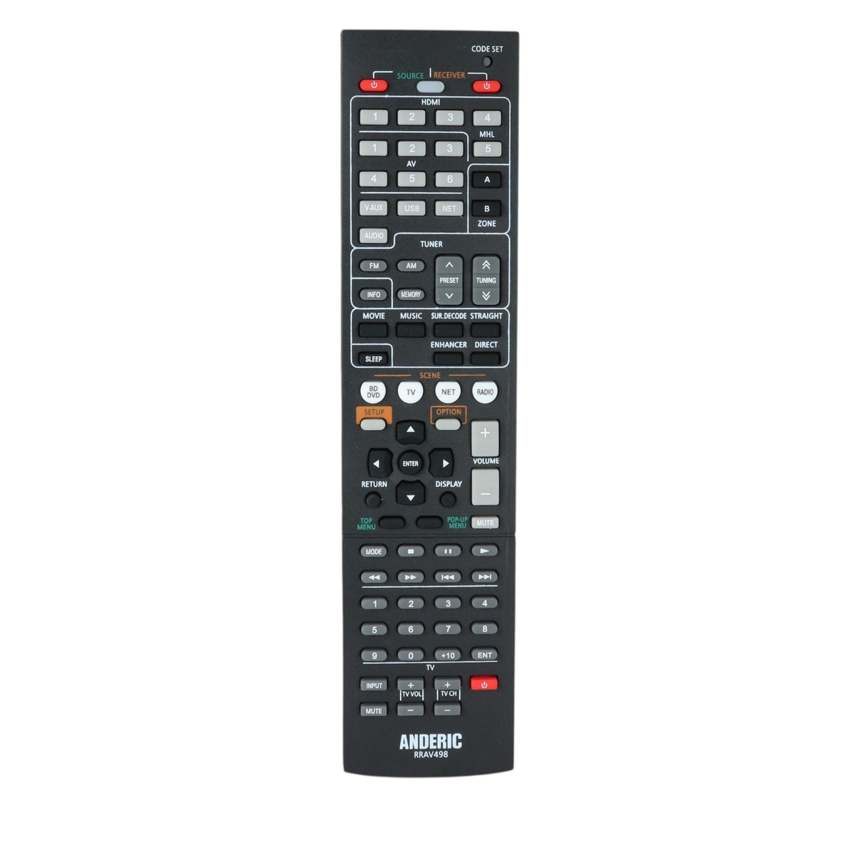 Anderic Substitute For Yamaha RAV435 Receiver Remote Control  [RRAV498]