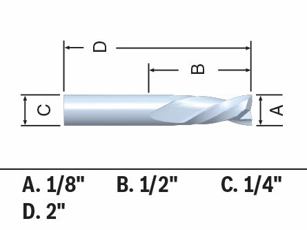 BOSCH 85900MC 1/8 In. x 1/2 In. Solid Carbide Double-Flute Down Cut Spiral Router Bit