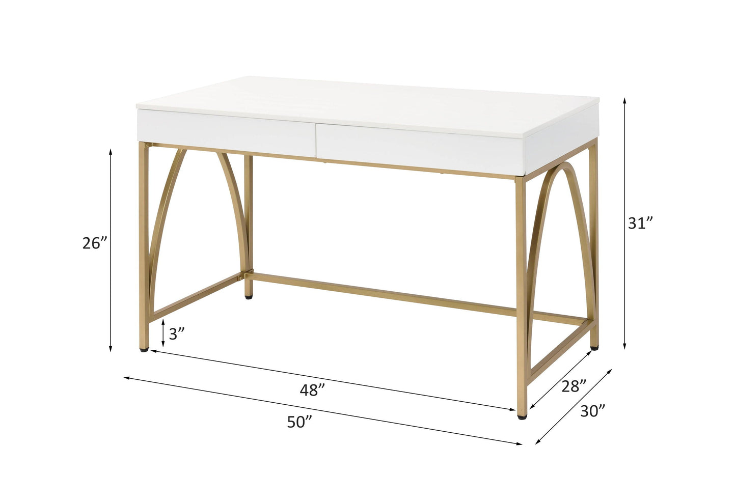 Lightmane - Writing Desk (Same Ac00900) - White High Gloss & Gold