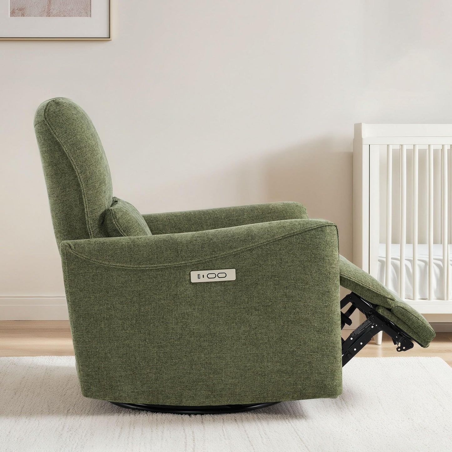 CHITA Power Recliner Chair Swivel Glider, FSC Certified Upholstered Living Room Nursery Reclining Sofa Chair with Lumbar Support, Linen