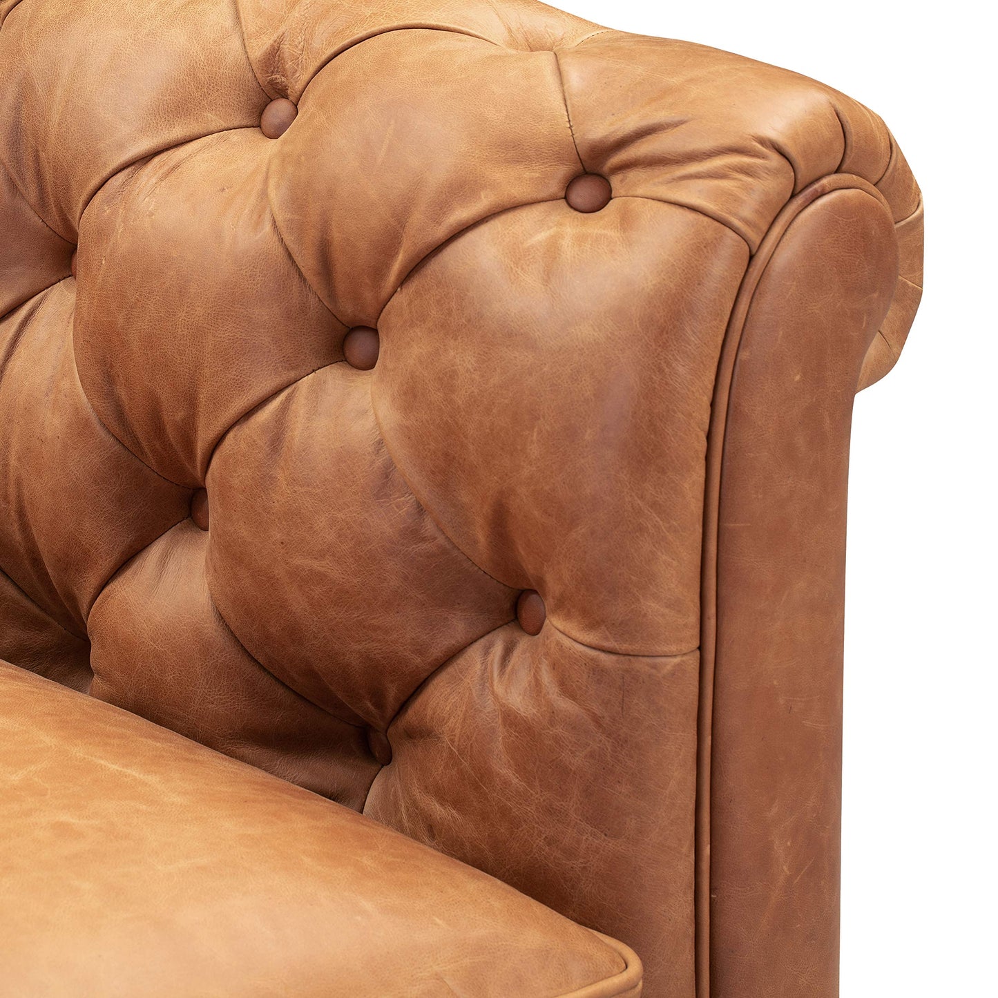 Poly & BARK Rowan Lounge Chairs Set of 2 – Mid Century Modern Leather Armchairs with Ribbed Seat and Solid Ash Wood Frame, Cognac Tan