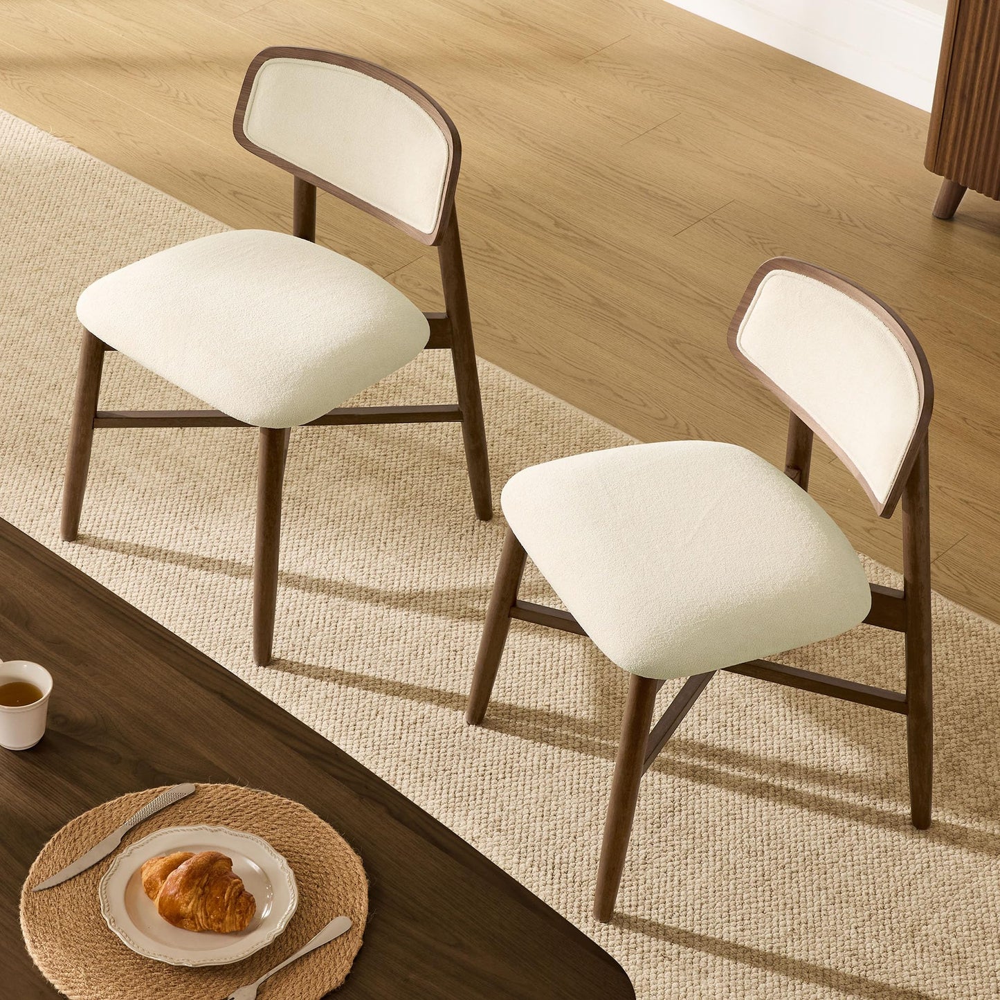 CHITA Soild Wood Dining Chairs Set of 4, Mid Century Modern Walnut Wood Kitchen Chairs with Curved Backrest, Dining Room Chair for Kitchen, Restaurant
