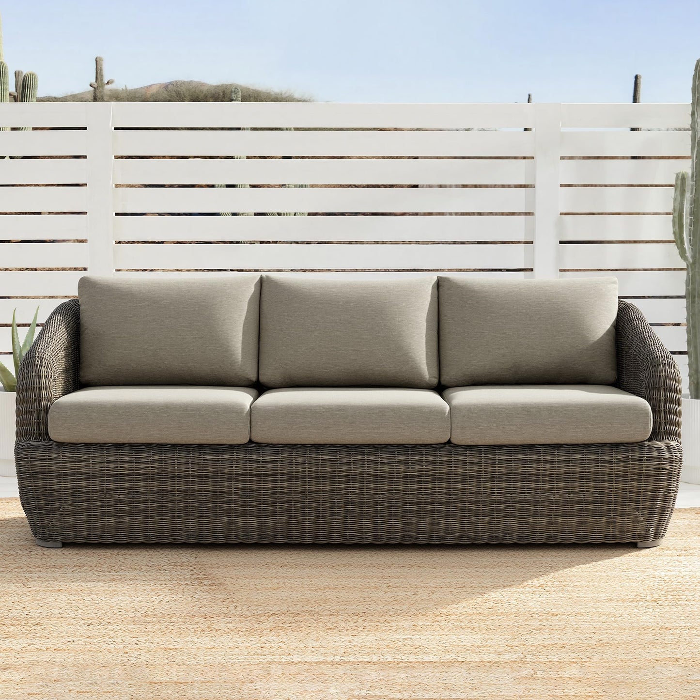 CHITA 5 Pieces Patio Wicker Furniture Set, Outdoor Rattan Bistro Set with Removable Thickened Cushions, Fully Assembled(Beige Cushions with Light Brown Wicker)