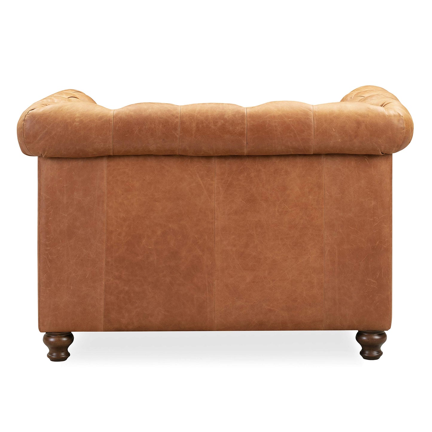 Poly & BARK Rowan Lounge Chairs Set of 2 – Mid Century Modern Leather Armchairs with Ribbed Seat and Solid Ash Wood Frame, Cognac Tan