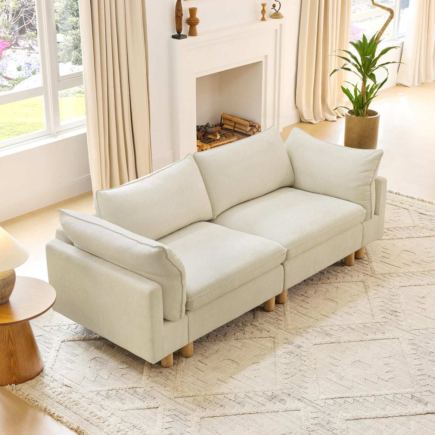 CHITA 127" Super Large Sectional Couches for Living Room, Modular Cloud Couch Sectional Sofa, Premium Fabric Couches, Down Filled, High Density Foam, Chenille in Cream, 4 Seat L Shaped