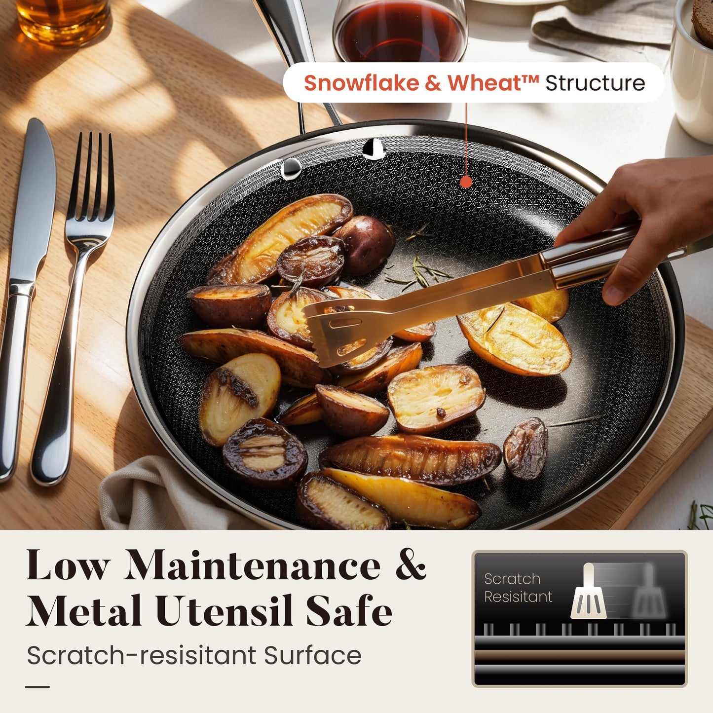 Kitchen Academy 8/10/12 Inch 3-Ply Stainless Steel Skillet Set, Induction Frying Pans, Oven Safe & Dishwasher Safe, PFOA-Free Cookware