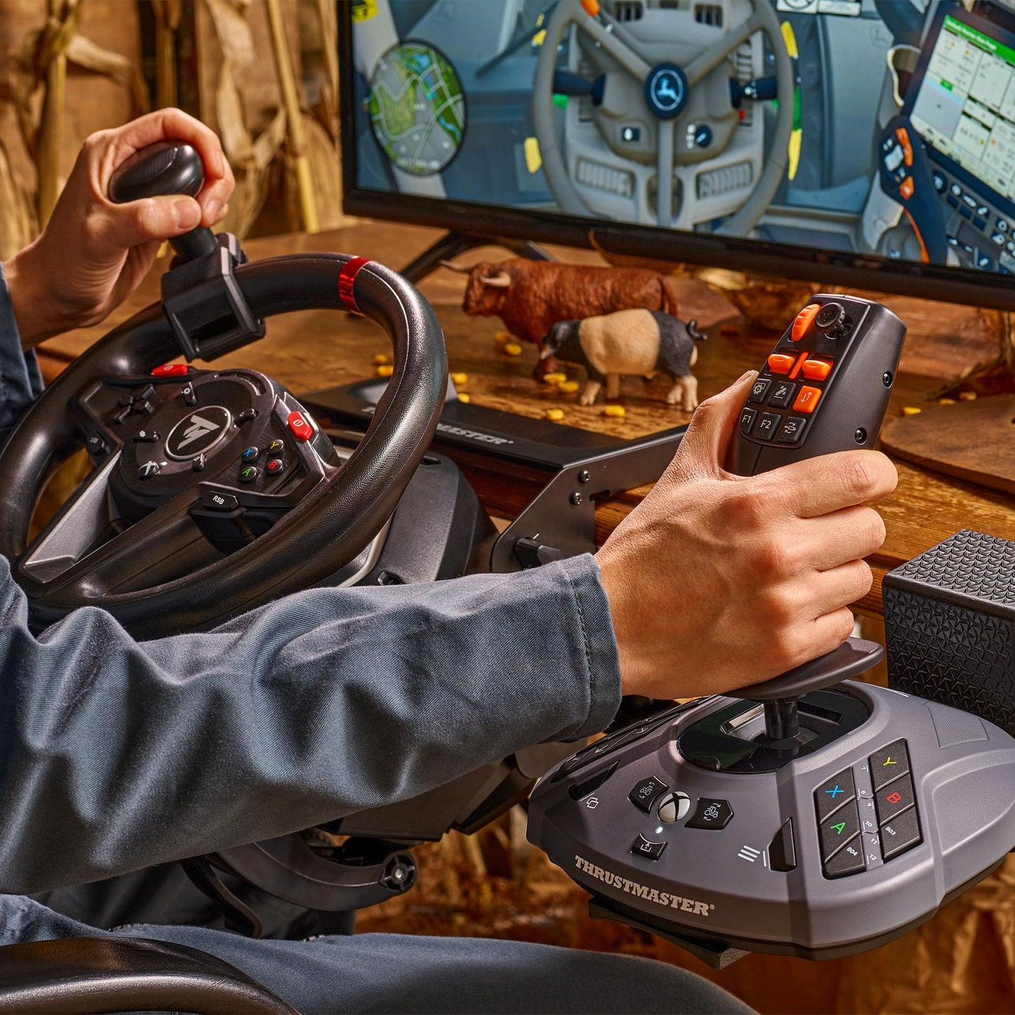 Thrustmaster SimTask FarmStick 3-Axis Farming Simulator Joystick - PC | Plug and play for FS25, 33 programable inputs, thumbwheel, mini-stick, triggers, rocker switches, H.E.A.R.T sensors