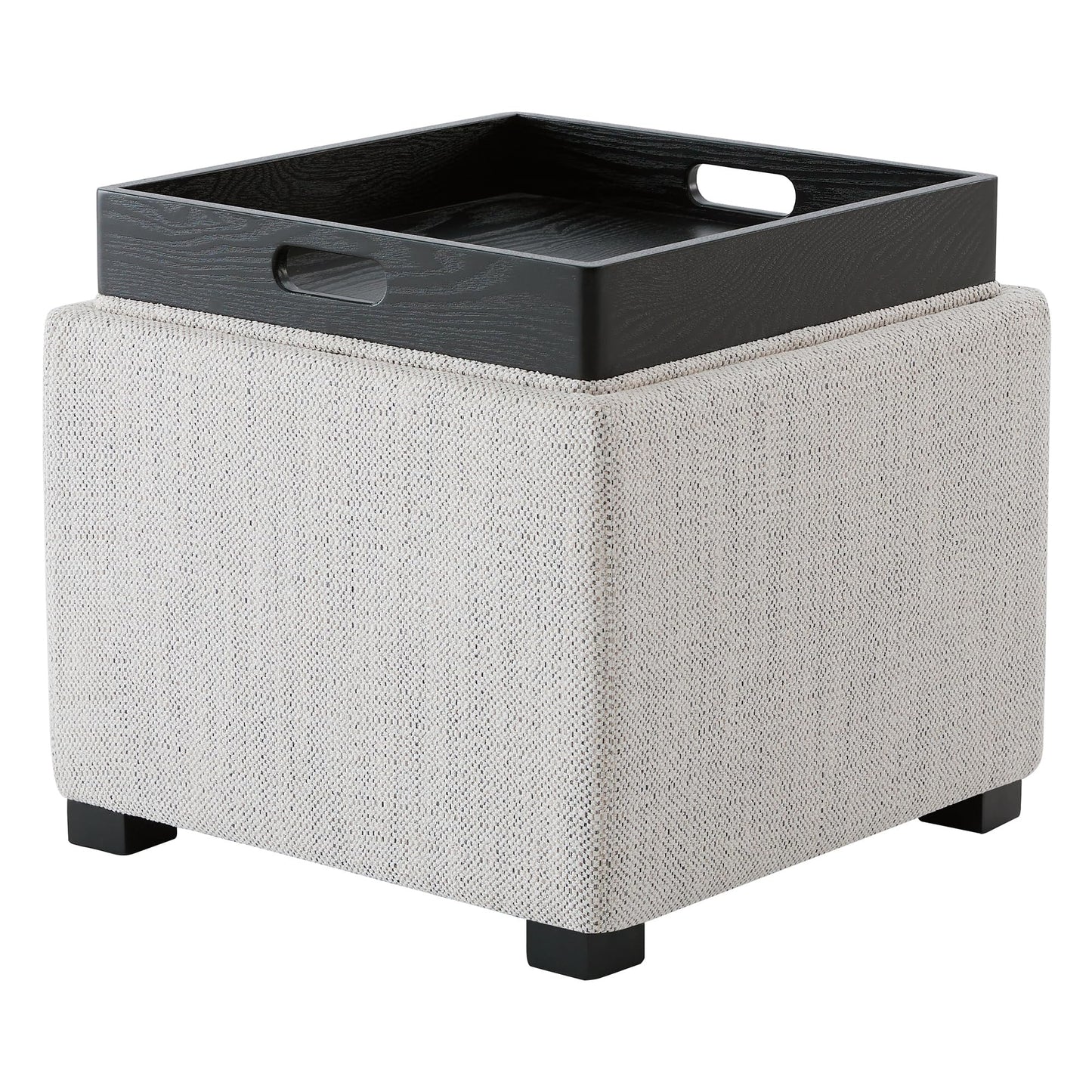 CHITA Storage Ottoman Cube with Tray Lid, Small Footstool with Storage, Square End Table for Living Room and Bedroom, Faux Leather in Saddle Brown