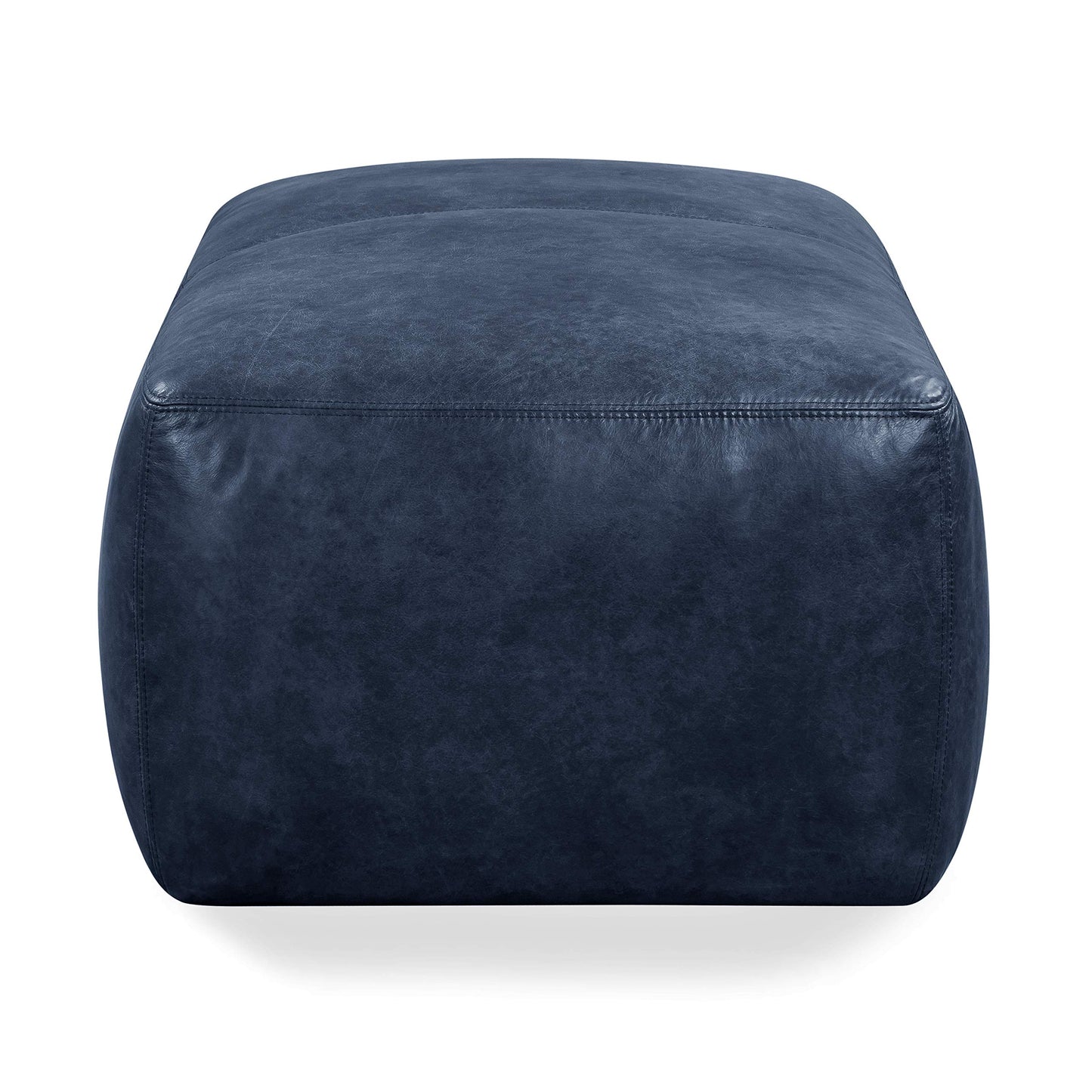 POLY & BARK Denver Ottoman – 43" Large Pouf with Feather-Down Topper – Full-Grain Leather Upholstered Pouf Ottoman for Living Room – Vintage Italian Leather in Cognac Tan
