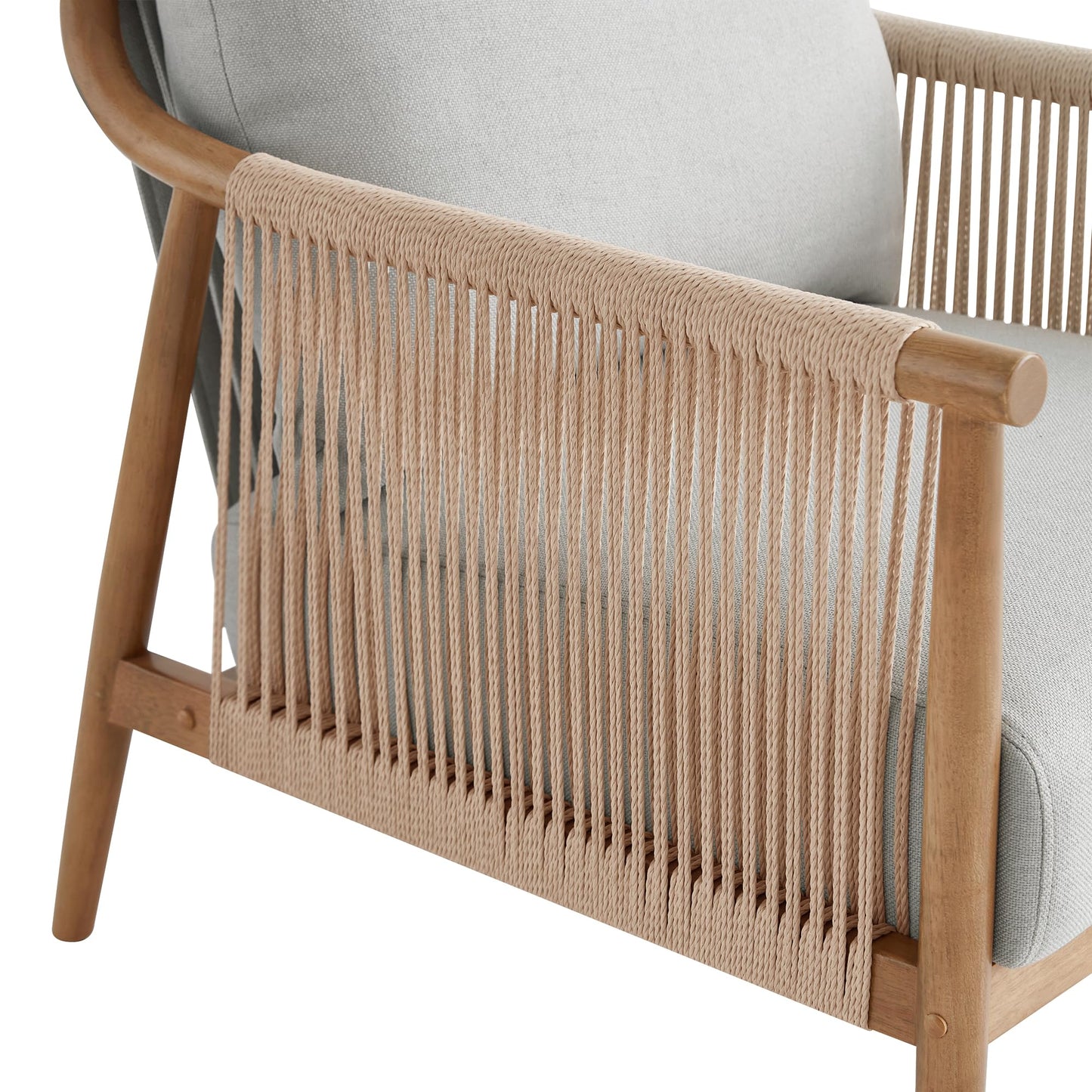 CHITA Braid Accent Chair, Modern Armchair with Solid Wooden Armrest for Living Room and Bedroom, Boho Reading Chair, Cream