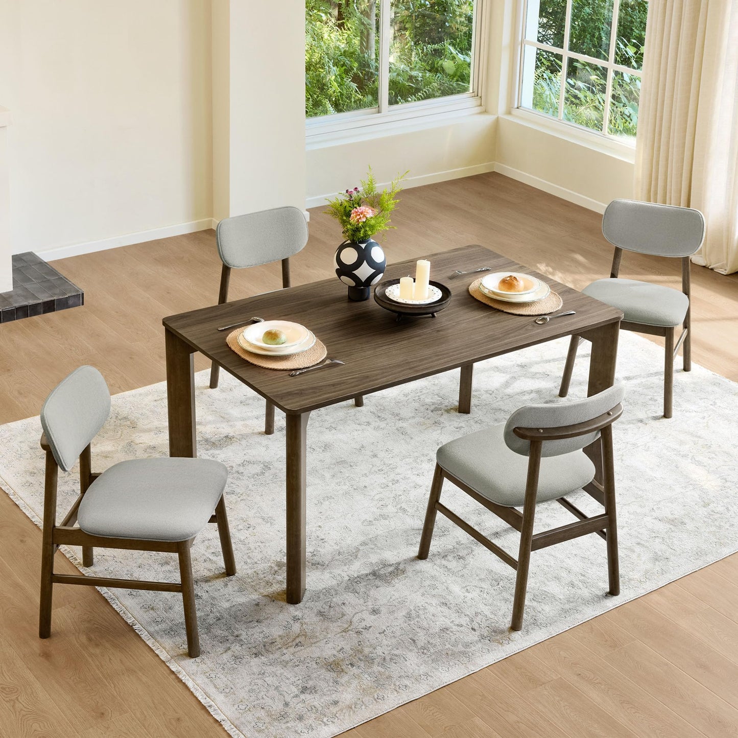 CHITA Soild Wood Dining Chairs Set of 4, Mid Century Modern Walnut Wood Kitchen Chairs with Curved Backrest, Dining Room Chair for Kitchen, Restaurant