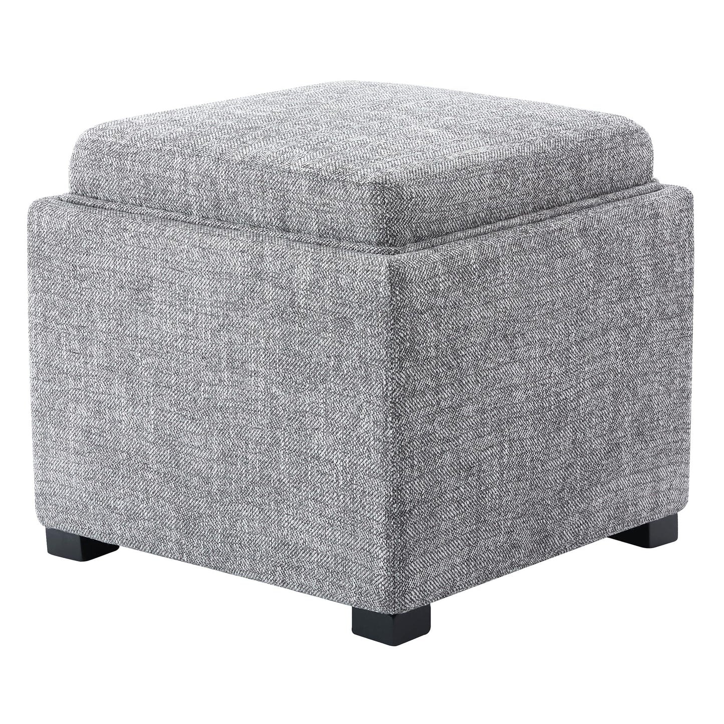 CHITA Storage Ottoman Cube with Tray Lid, Small Footstool with Storage, Square End Table for Living Room and Bedroom, Faux Leather in Saddle Brown