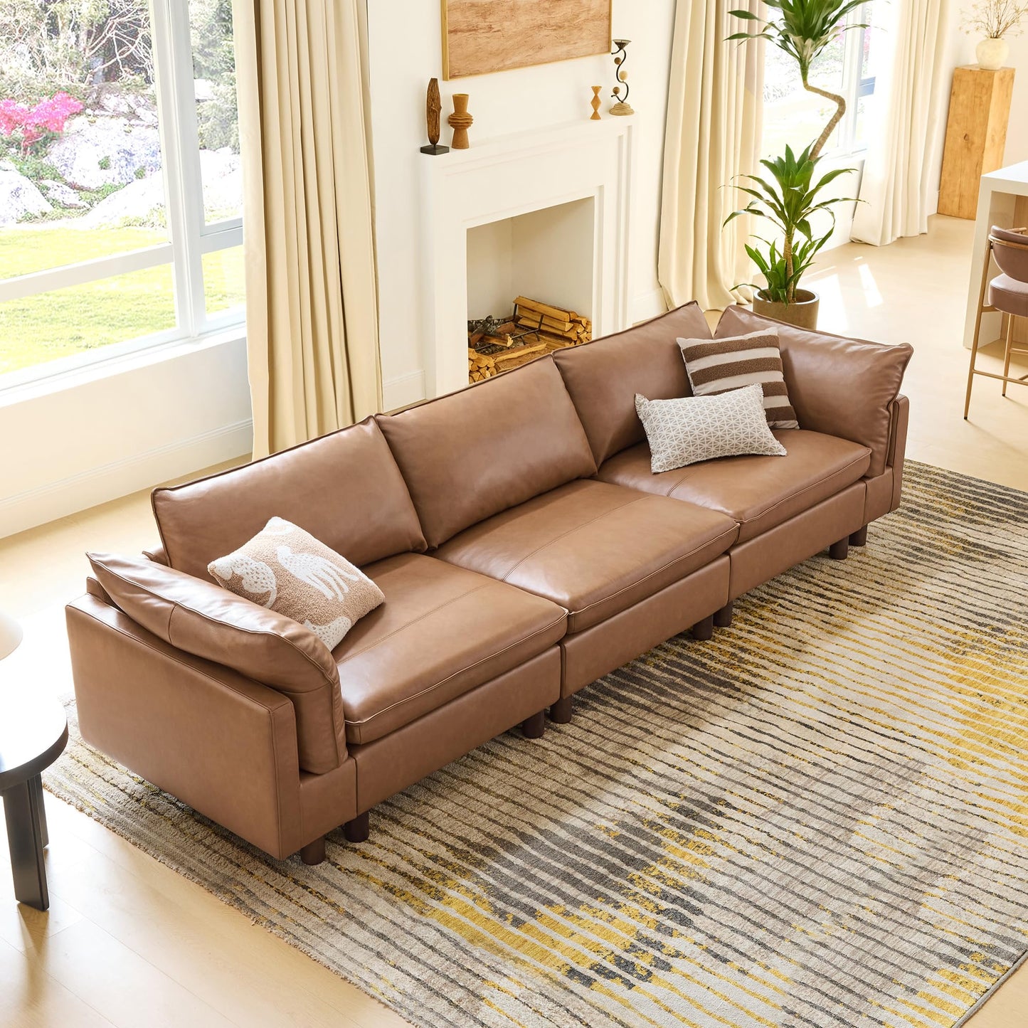 CHITA 127" Super Large Sectional Couches for Living Room, Modular Cloud Couch Sectional Sofa, Premium Fabric Couches, Down Filled, High Density Foam, Chenille in Cream, 4 Seat L Shaped