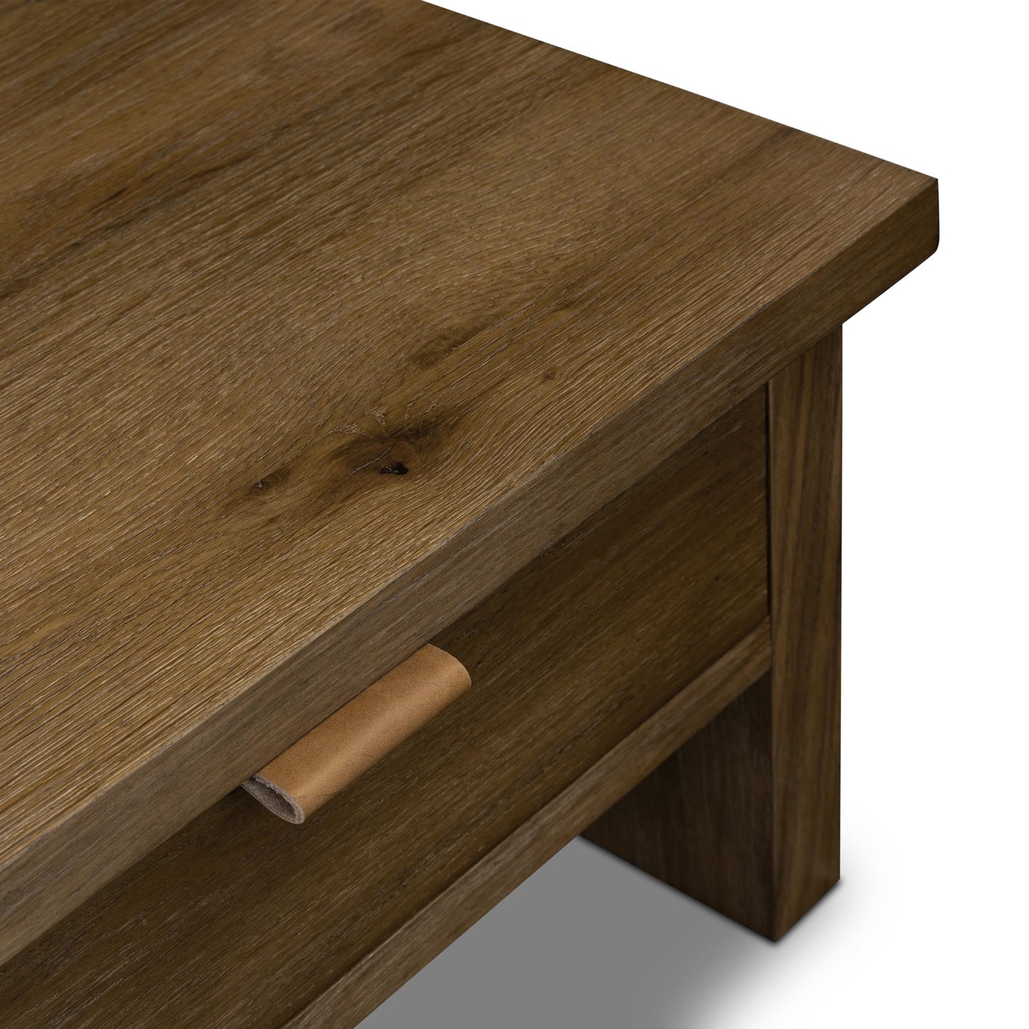 Poly & BARK Chordo 39.4 Inch Coffee Table in Tundra Brown Oak Grain Veneer with Curved Architectural Legs for Warm Modern Living Room Style and Everyday Function
