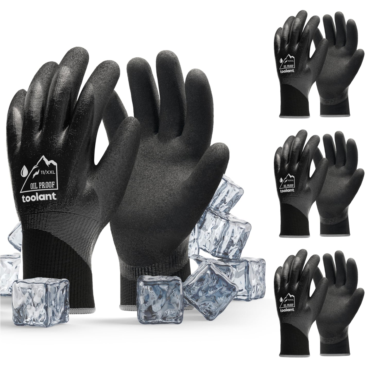 toolant 100% Waterproof Gloves for Men and Women, Winter Work Gloves for Cold Weather, Touchsreen, Thermal Gloves for Freezer Work, Fishing and Gardening, With Grip, Grey, X-Large