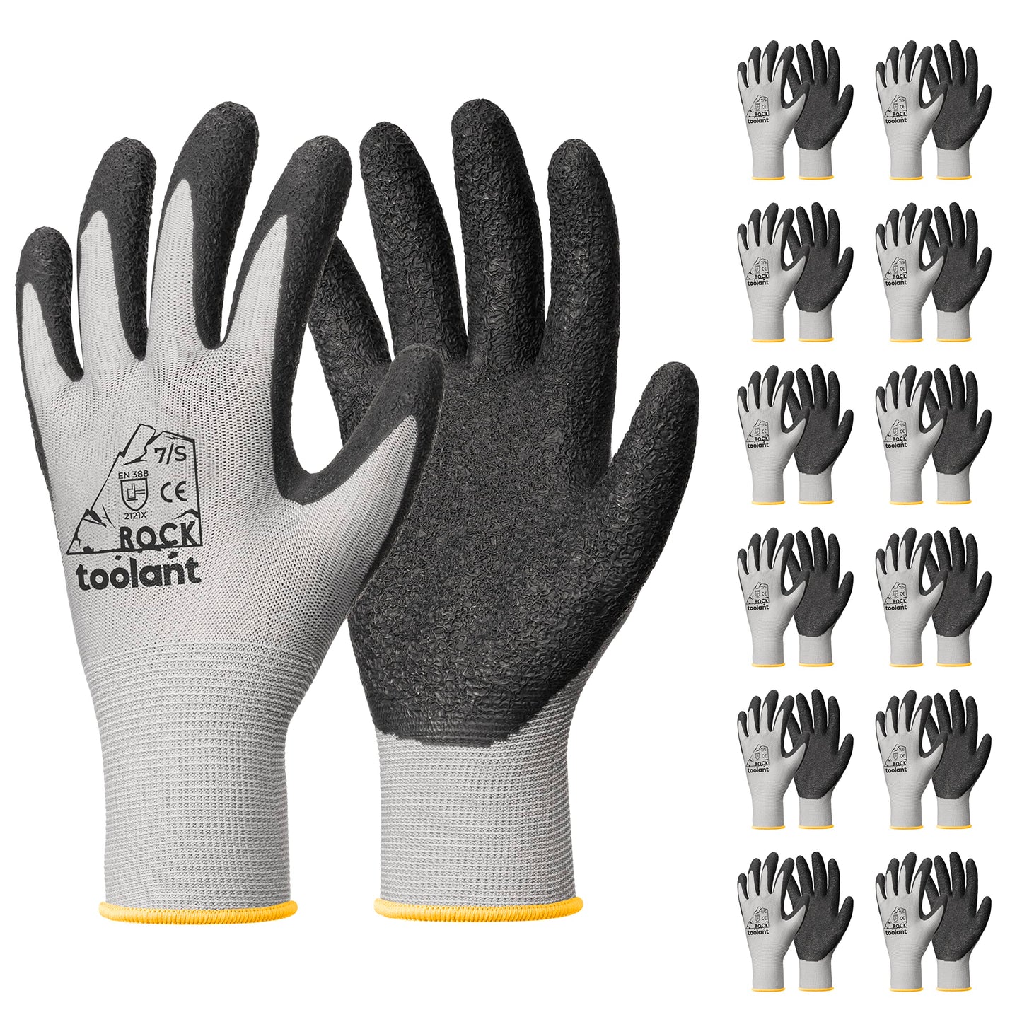 toolant Crinkle Latex Work Gloves Bulk, Rubber Coated Safety Work Gloves for Men and Women, 12 Pairs for Construction, Gardening, Warehouse (Black, Large)