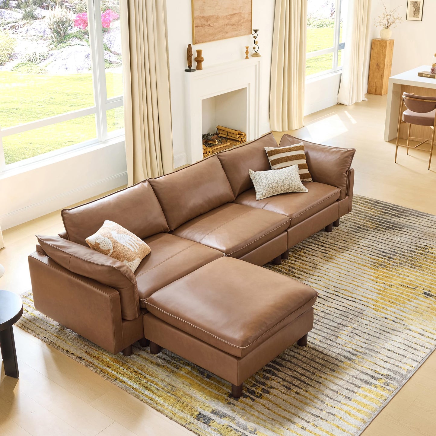 CHITA 127" Super Large Sectional Couches for Living Room, Modular Cloud Couch Sectional Sofa, Premium Fabric Couches, Down Filled, High Density Foam, Chenille in Cream, 4 Seat L Shaped