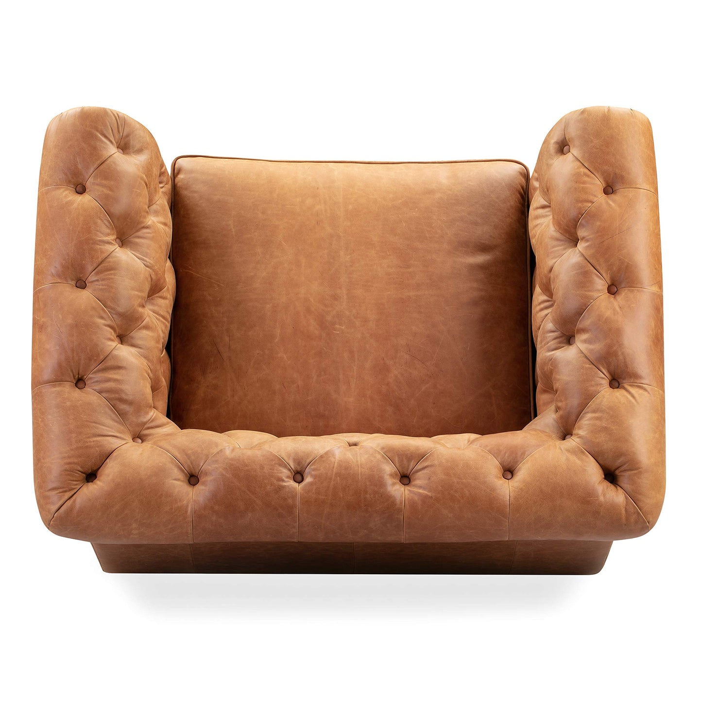 Poly & BARK Rowan Lounge Chairs Set of 2 – Mid Century Modern Leather Armchairs with Ribbed Seat and Solid Ash Wood Frame, Cognac Tan