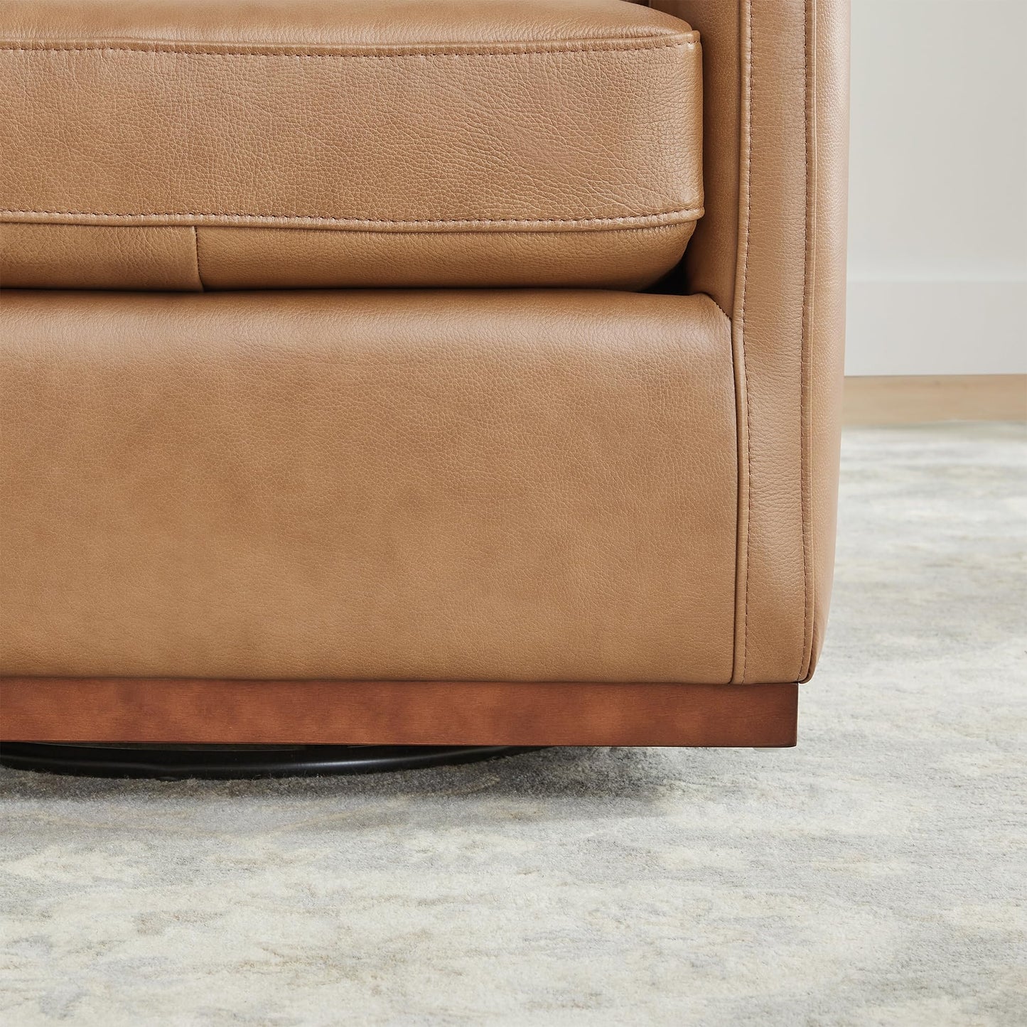 CHITA Genuine Leather Swivel Accent Chair, FSC Certified Mid Century Modern Arm Chair for Living Room and Bedroom, Fully Assembled, Saddle