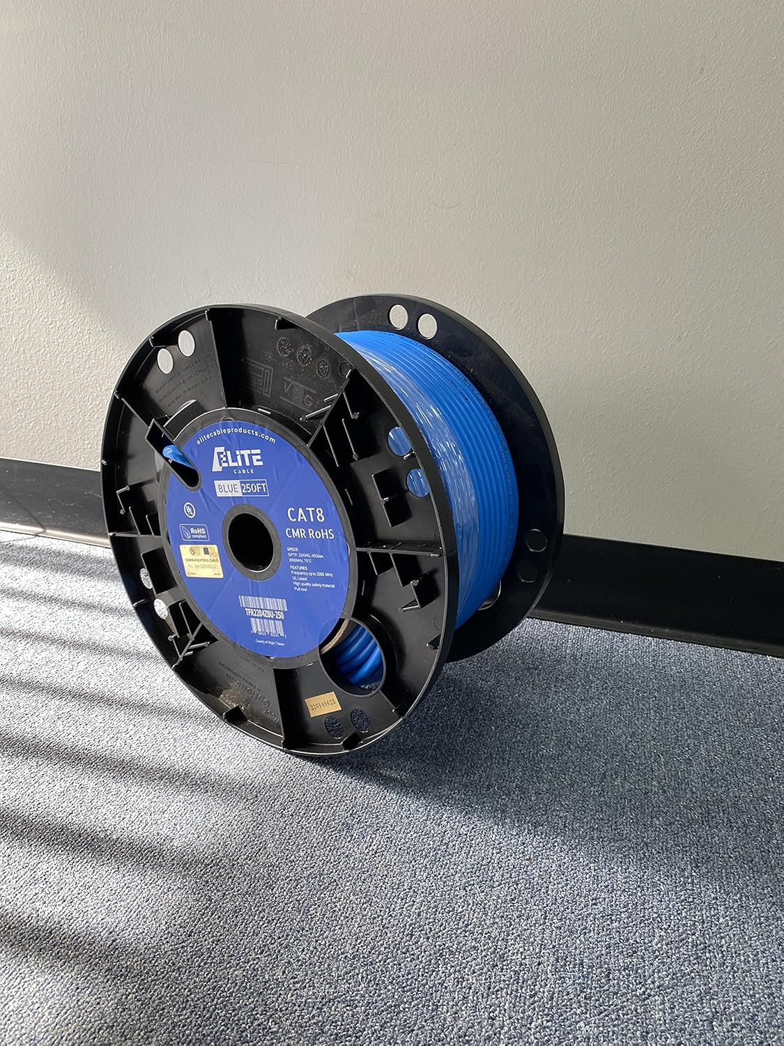 Elite 250ft. Cat8 Shielded Riser (CMR), 40Gb, 2000MHz, S/FTP 22AWG, Solid Bare Copper, UL Listed, ETL Listed, PoE++ (Blue, 250ft.)