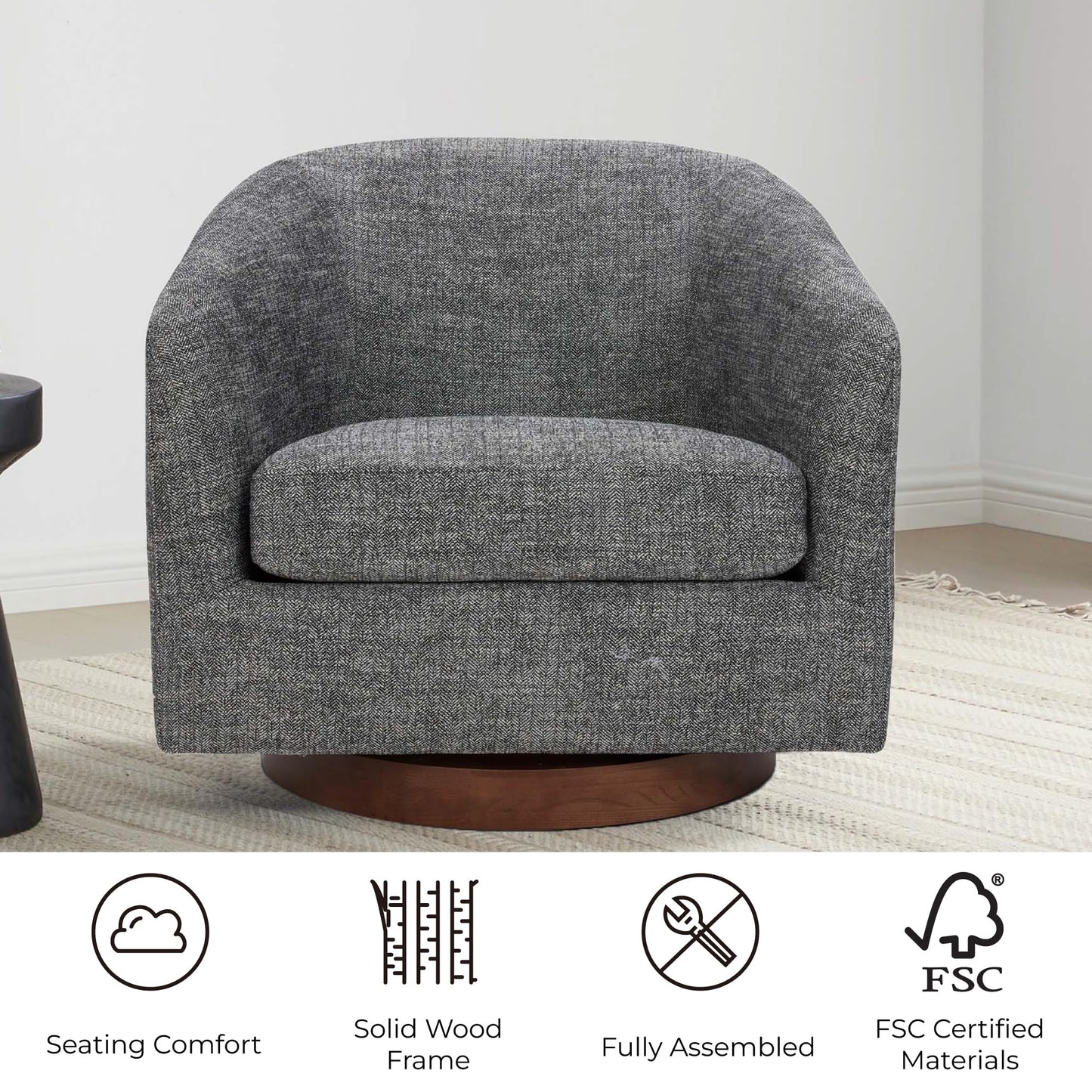 CHITA Swivel Accent Chair Set of 2, Fully Assembled Fabric Barrel Armchair with FSC Certified Upholstered for Living Room, Bedroom and Office, Flax Beige