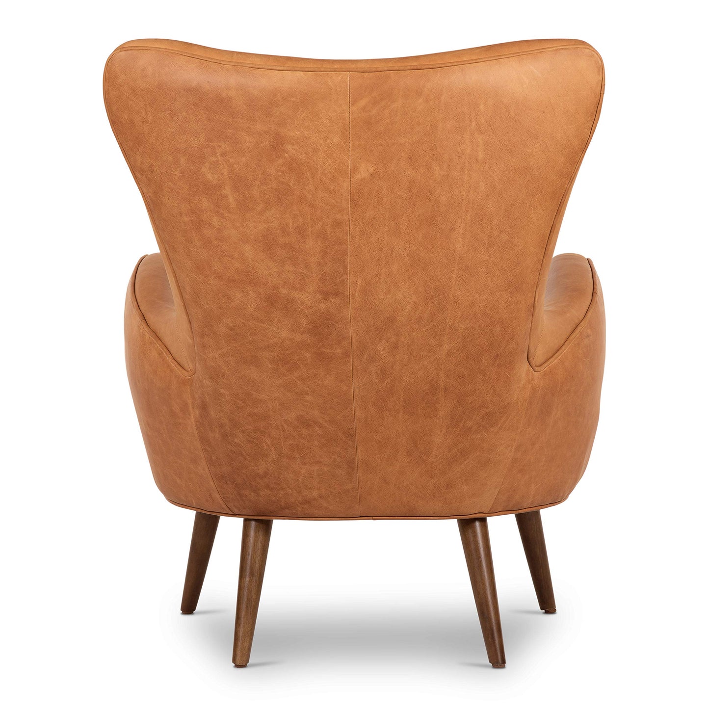 Poly & BARK Rowan Lounge Chairs Set of 2 – Mid Century Modern Leather Armchairs with Ribbed Seat and Solid Ash Wood Frame, Cognac Tan