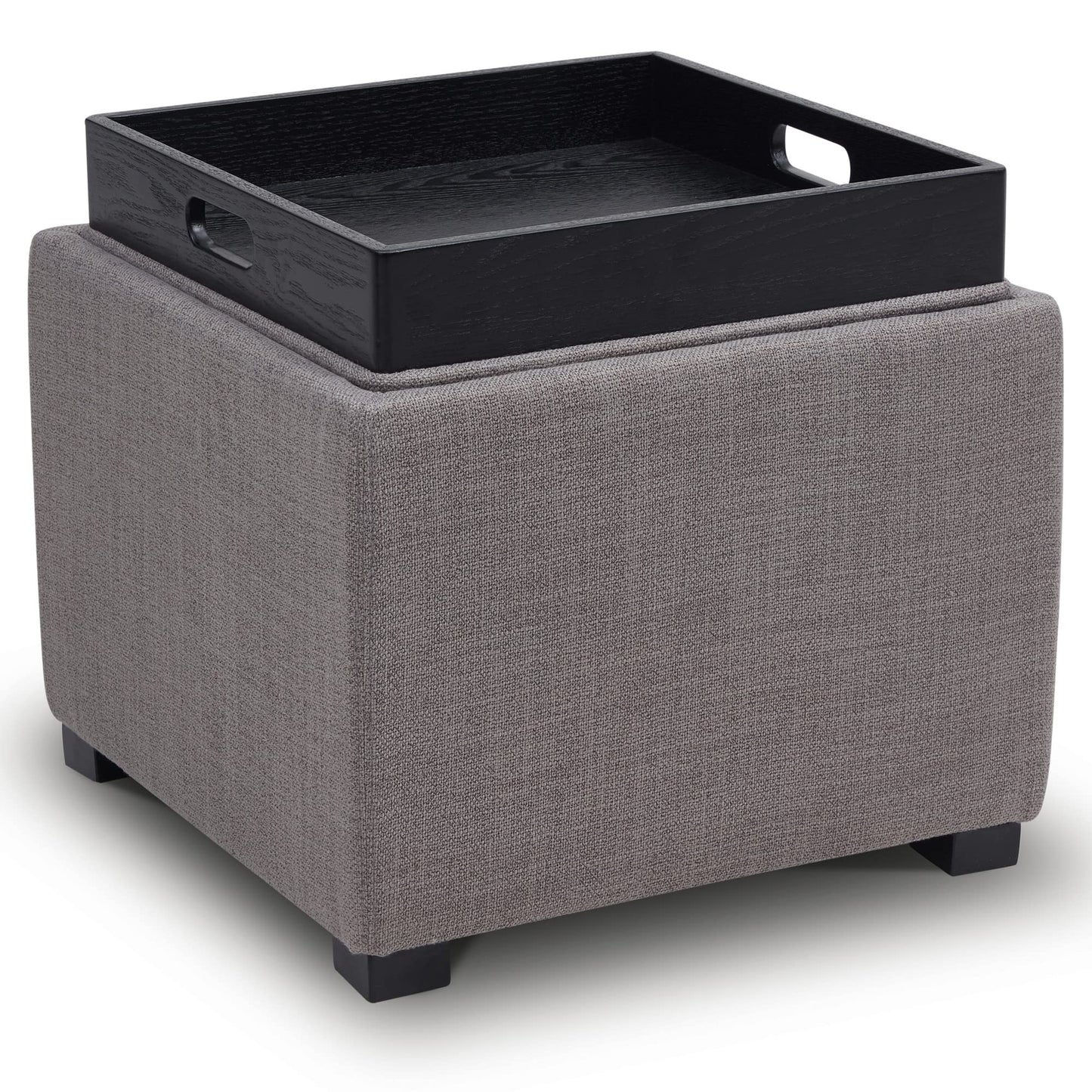 CHITA Storage Ottoman Cube with Tray Lid, Small Footstool with Storage, Square End Table for Living Room and Bedroom, Faux Leather in Saddle Brown