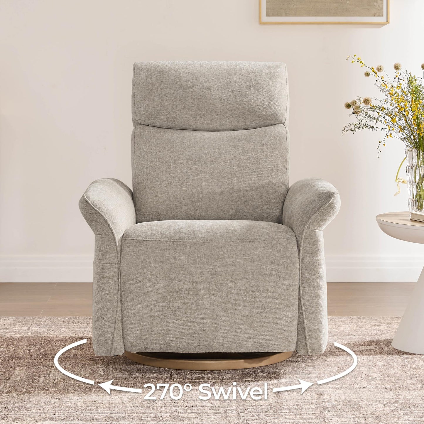 CHITA Power Recliner Chair, Electric Triple-Motor Swivel Glider Nursery Rocking Chair with Adjustable Power Headrest and Lumbar Support, GREENGARD Gold Certified, Solid Wood Base, Linen