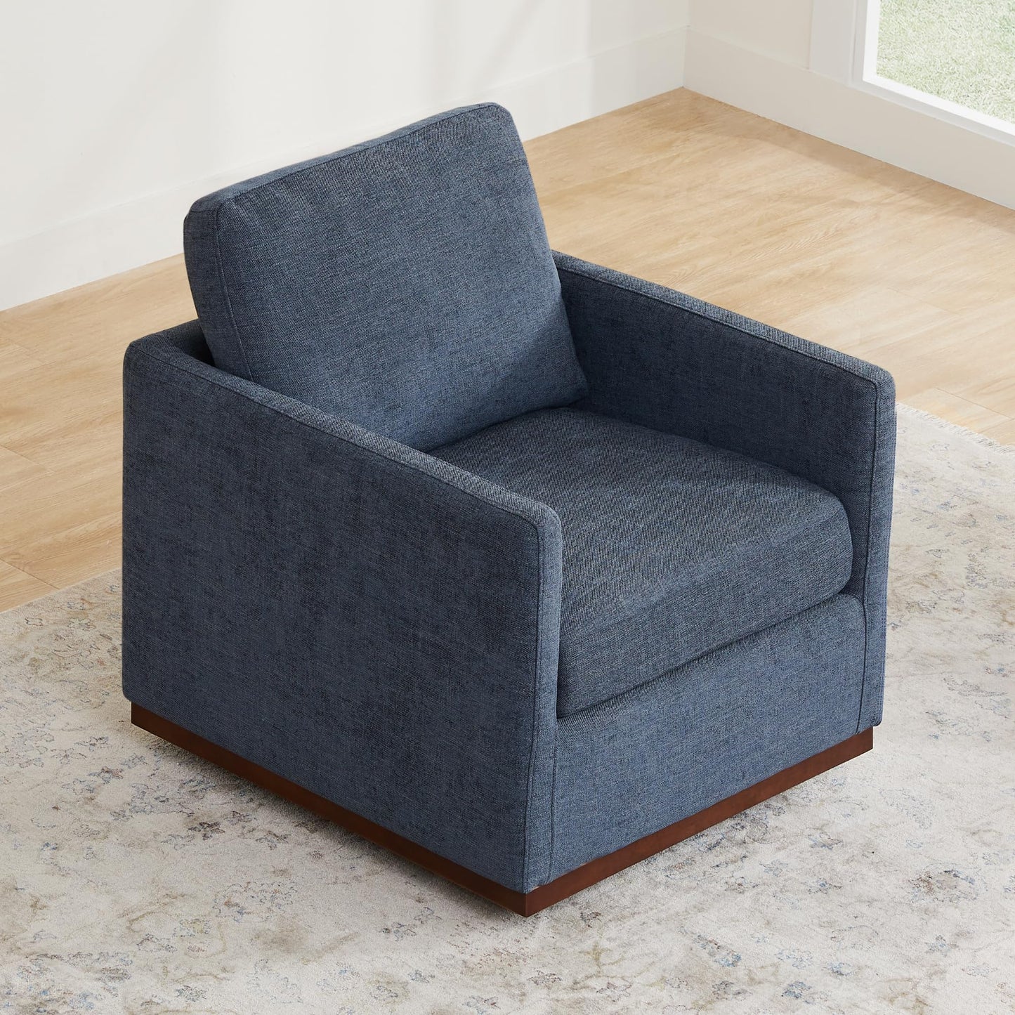 CHITA Genuine Leather Swivel Accent Chair, FSC Certified Mid Century Modern Arm Chair for Living Room and Bedroom, Fully Assembled, Saddle