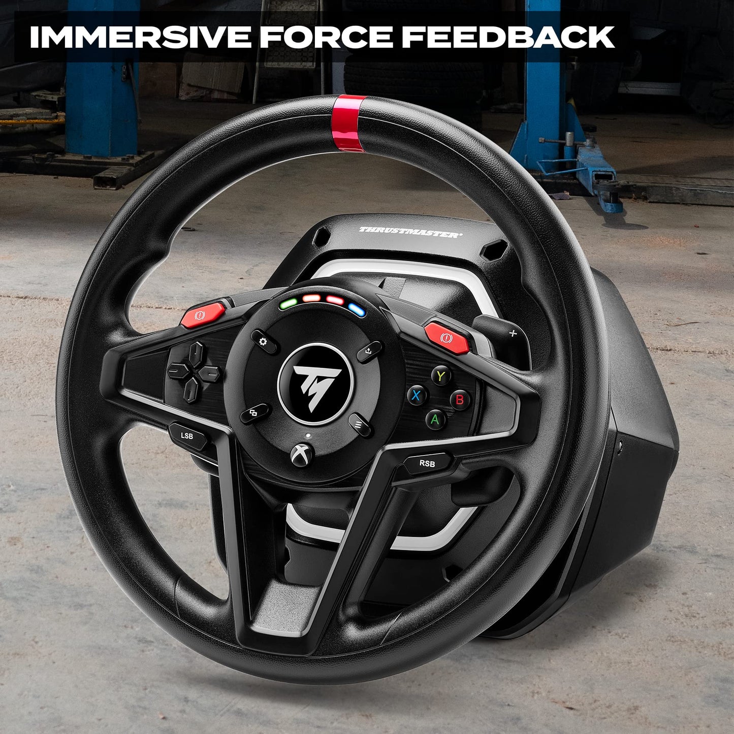 Thrustmaster T128 P Force Feedback Racing Wheel & Pedal Set - PS5 & PC | Magnetic paddle shifters, 900-degree rotation, hybrid drive, quick-attach desk clamp, for sim driving, farming & truck games