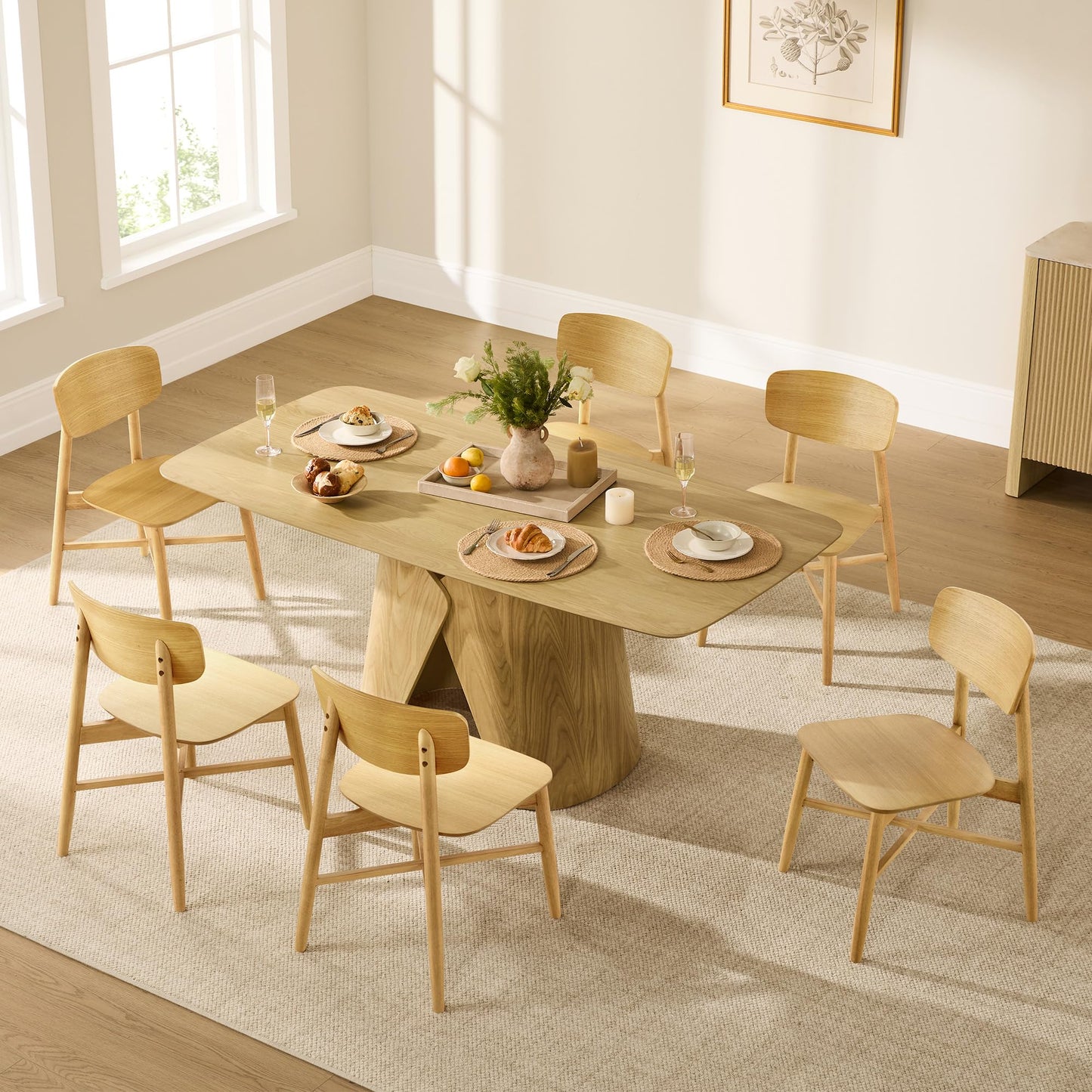 CHITA Soild Wood Dining Chairs Set of 4, Mid Century Modern Walnut Wood Kitchen Chairs with Curved Backrest, Dining Room Chair for Kitchen, Restaurant