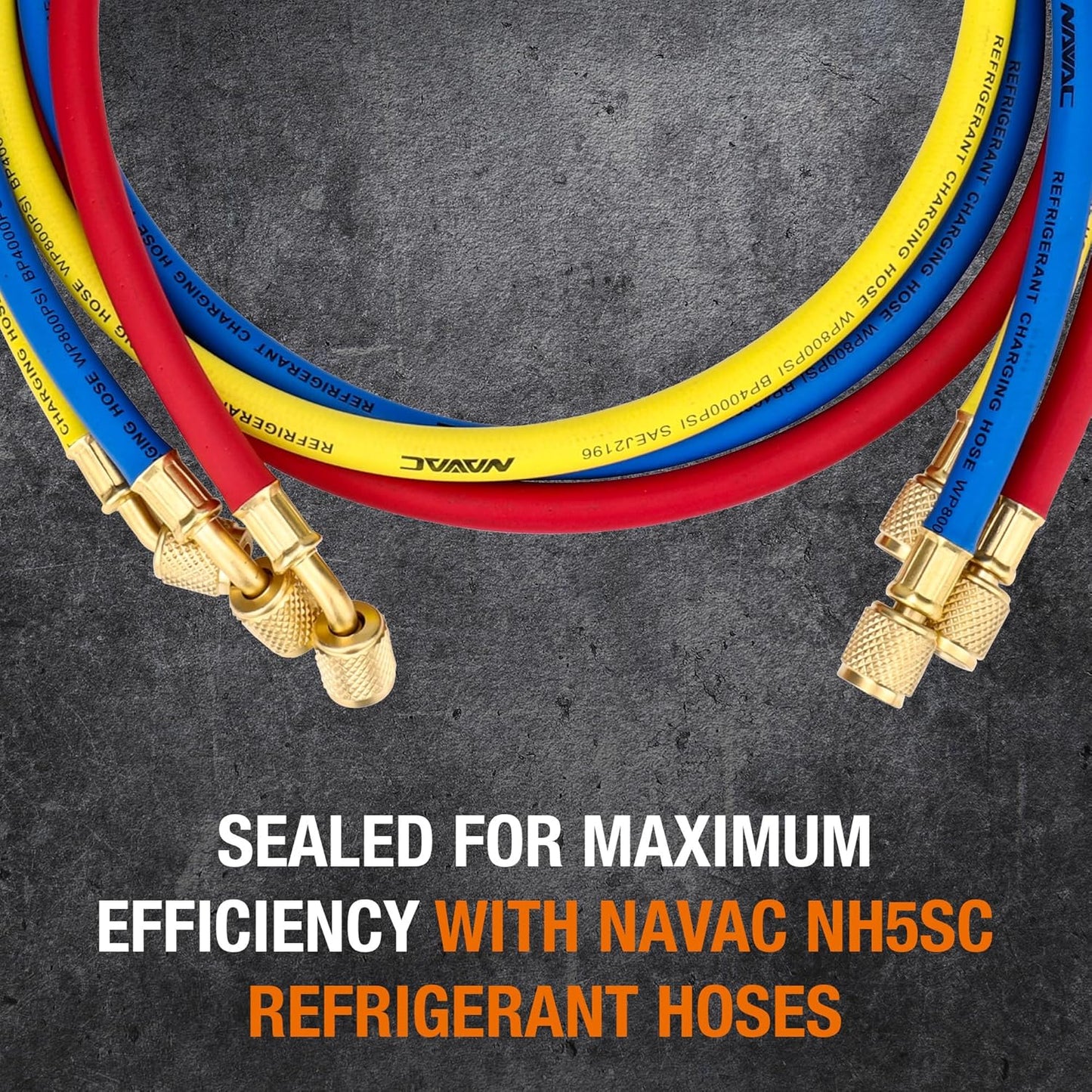 NAVAC NH5SC Refrigerant Hoses | 1/4" HVAC Charging Hoses with Ball Valve | Suitable for R410A, R134a, R-22 and Other Refrigerants | 5 Feet Long | 3-Color Hose Kit | 1 Year Warranty