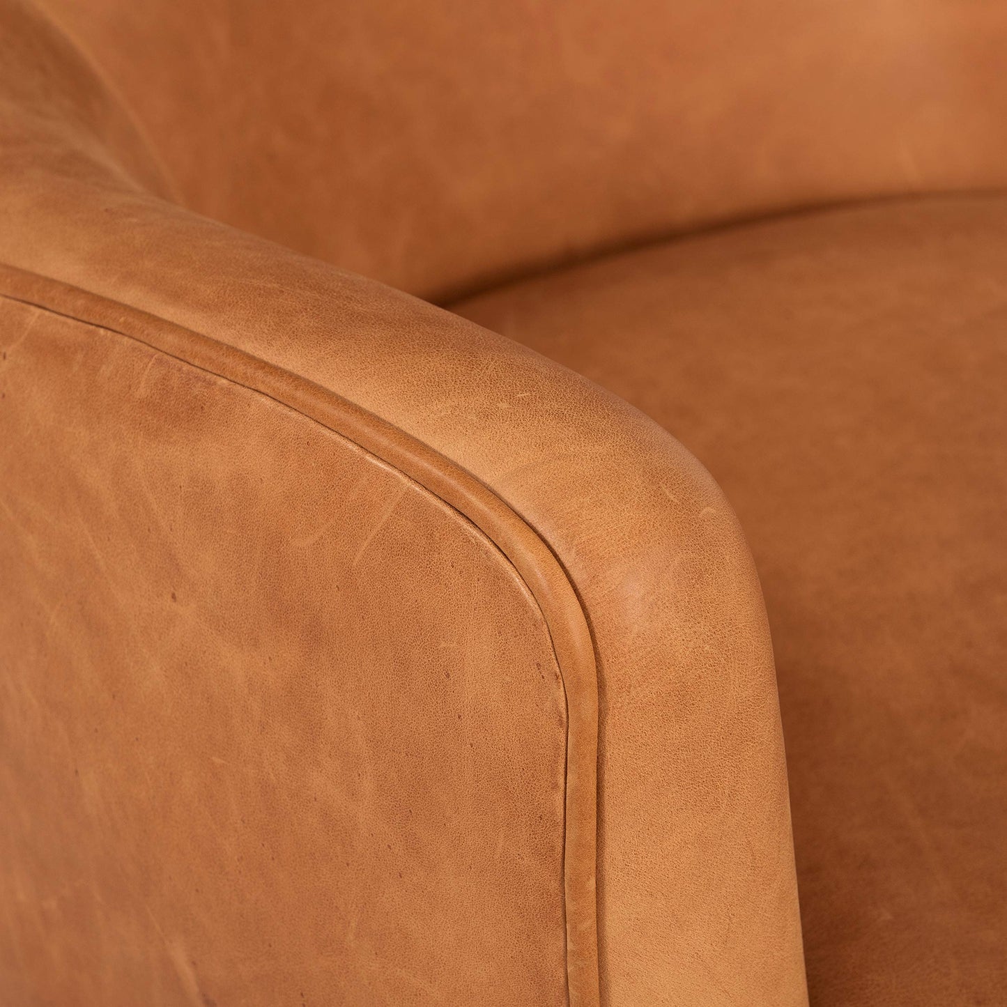 Poly & BARK Rowan Lounge Chairs Set of 2 – Mid Century Modern Leather Armchairs with Ribbed Seat and Solid Ash Wood Frame, Cognac Tan