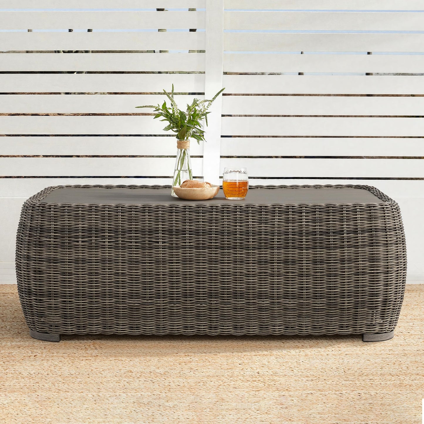 CHITA 5 Pieces Patio Wicker Furniture Set, Outdoor Rattan Bistro Set with Removable Thickened Cushions, Fully Assembled(Beige Cushions with Light Brown Wicker)