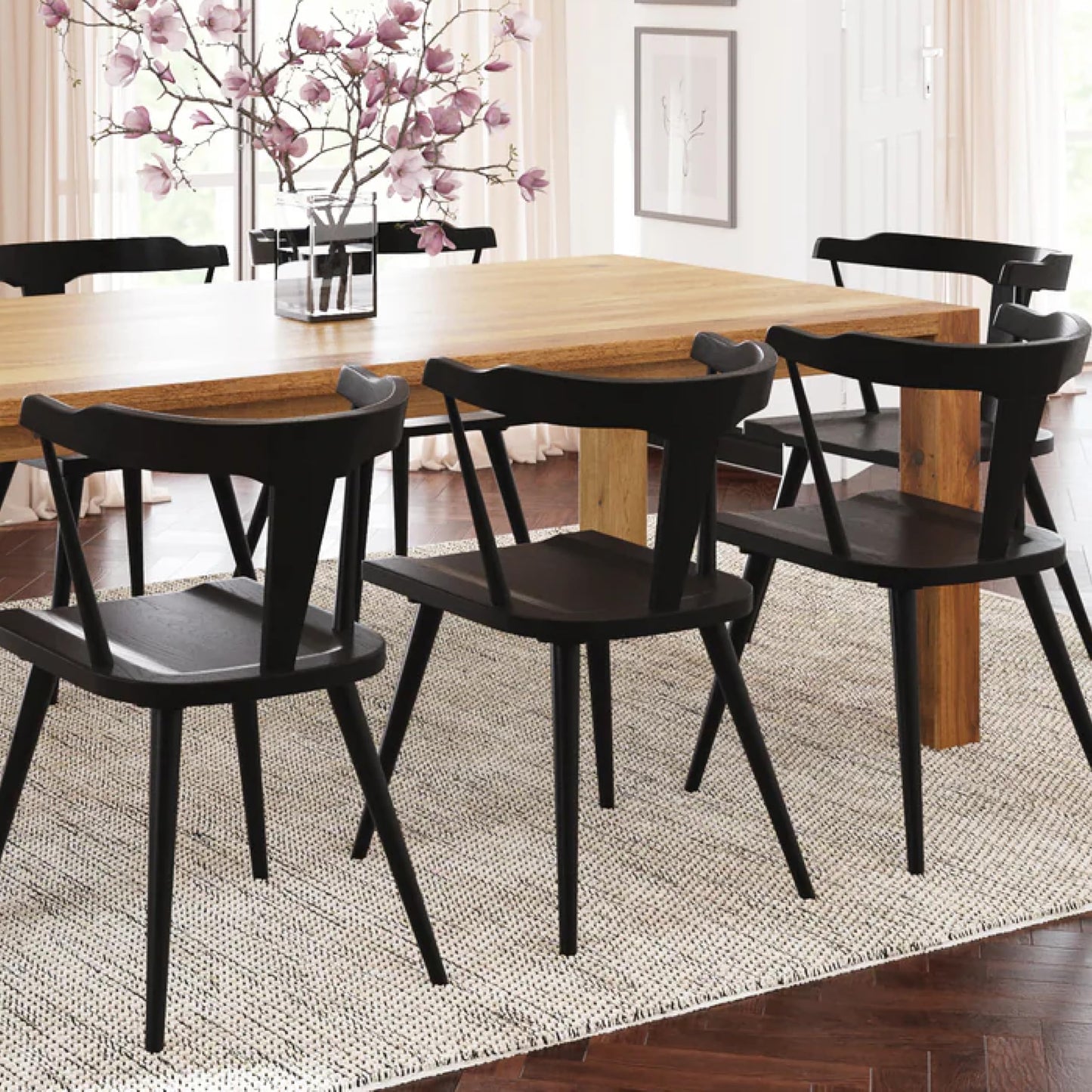 POLY & BARK Mid Century Modern Enzo Black Dining Chair – Solid Oak Wood Splat Back Chair, 18" Seat Height, 32" Tall – Stylish MCM Kitchen & Dining Room Chair