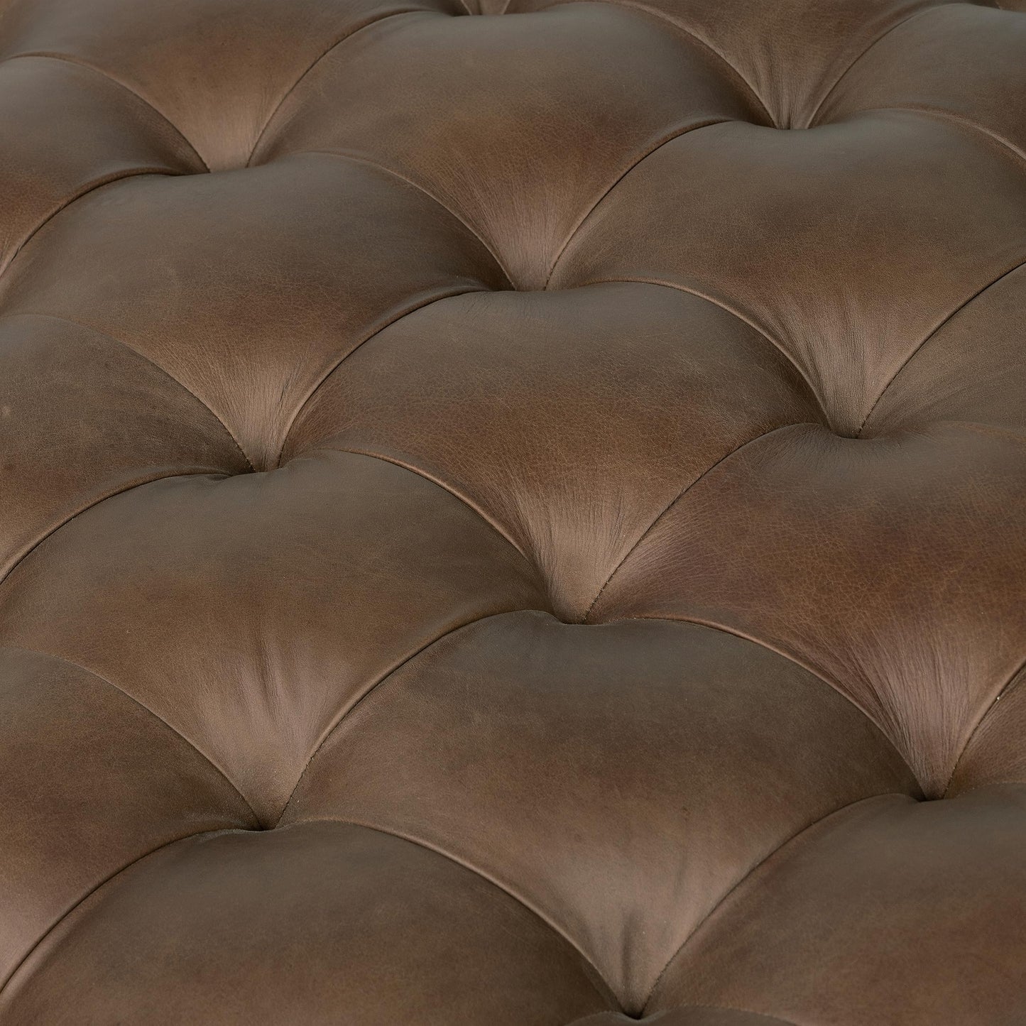 POLY & BARK Denver Ottoman – 43" Large Pouf with Feather-Down Topper – Full-Grain Leather Upholstered Pouf Ottoman for Living Room – Vintage Italian Leather in Cognac Tan