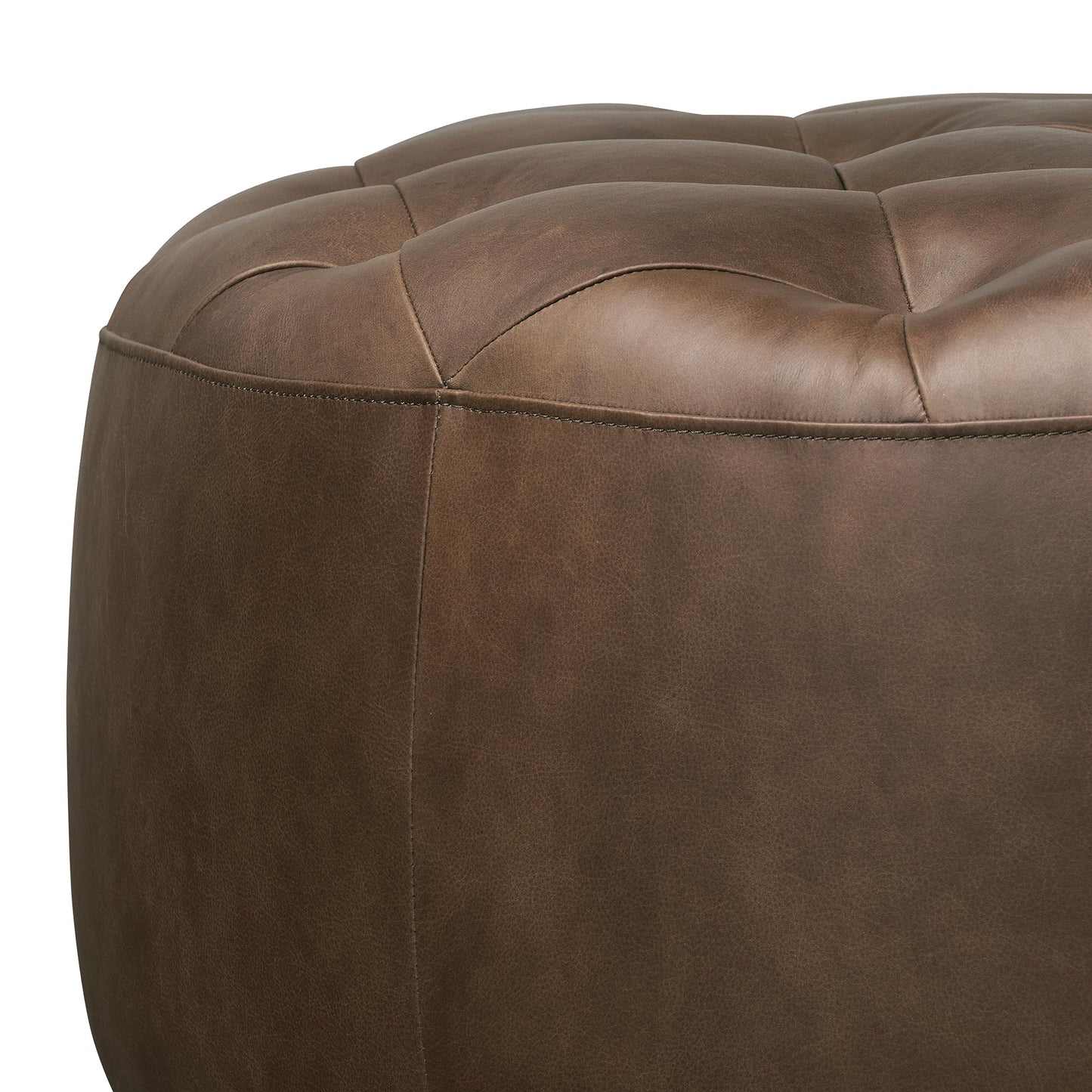 POLY & BARK Denver Ottoman – 43" Large Pouf with Feather-Down Topper – Full-Grain Leather Upholstered Pouf Ottoman for Living Room – Vintage Italian Leather in Cognac Tan