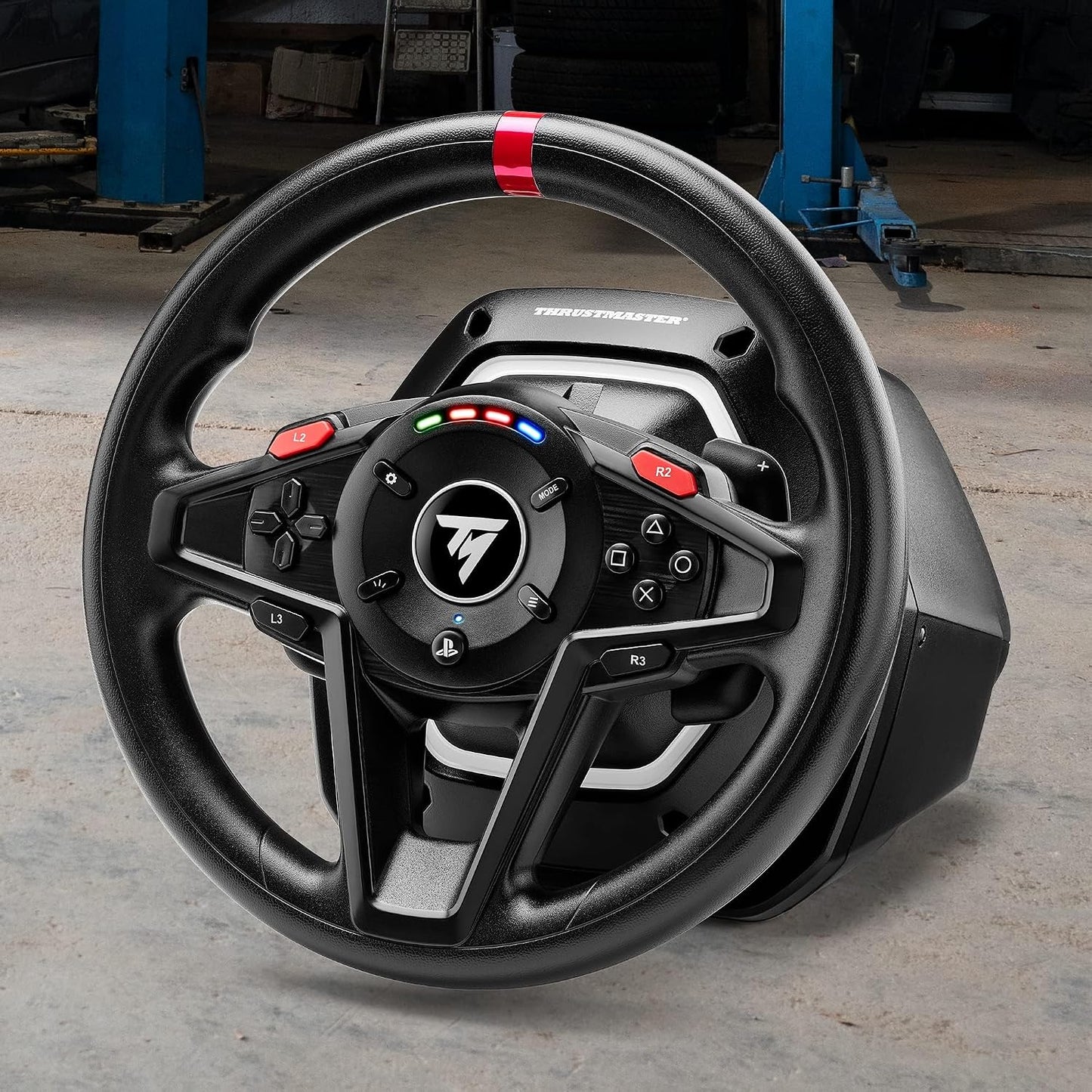 Thrustmaster T128 P Force Feedback Racing Wheel & Pedal Set - PS5 & PC | Magnetic paddle shifters, 900-degree rotation, hybrid drive, quick-attach desk clamp, for sim driving, farming & truck games