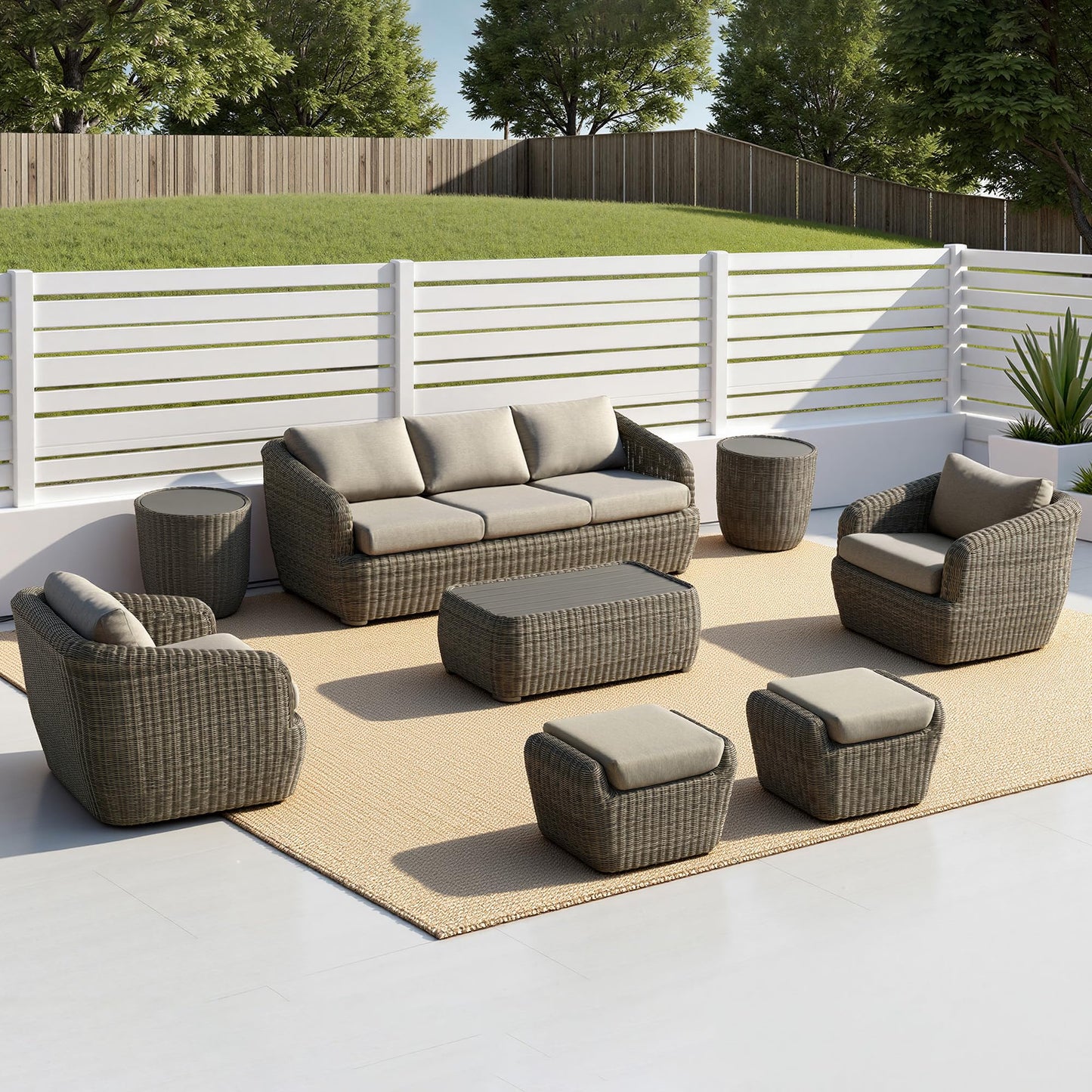 CHITA 5 Pieces Patio Wicker Furniture Set, Outdoor Rattan Bistro Set with Removable Thickened Cushions, Fully Assembled(Beige Cushions with Light Brown Wicker)