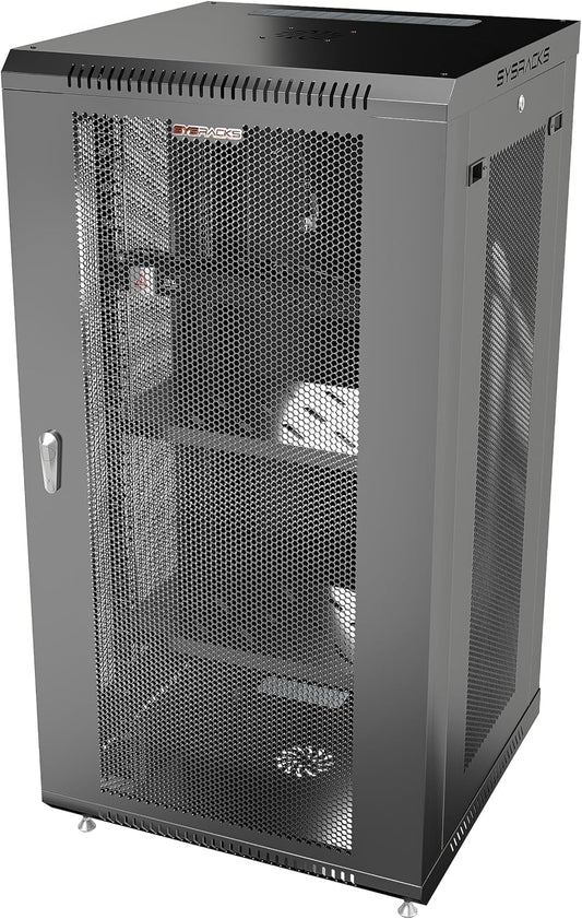 27U Wall Mount Server Rack Cabinet 24” Deep, 19” Network Enclosure for Home Lab with Fan, PDU, 2 Shelves, Casters & Feet, Locking Mesh Door