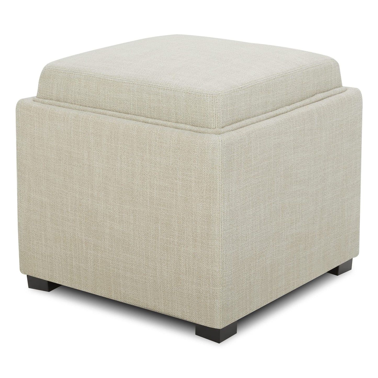 CHITA Storage Ottoman Cube with Tray Lid, Small Footstool with Storage, Square End Table for Living Room and Bedroom, Faux Leather in Saddle Brown