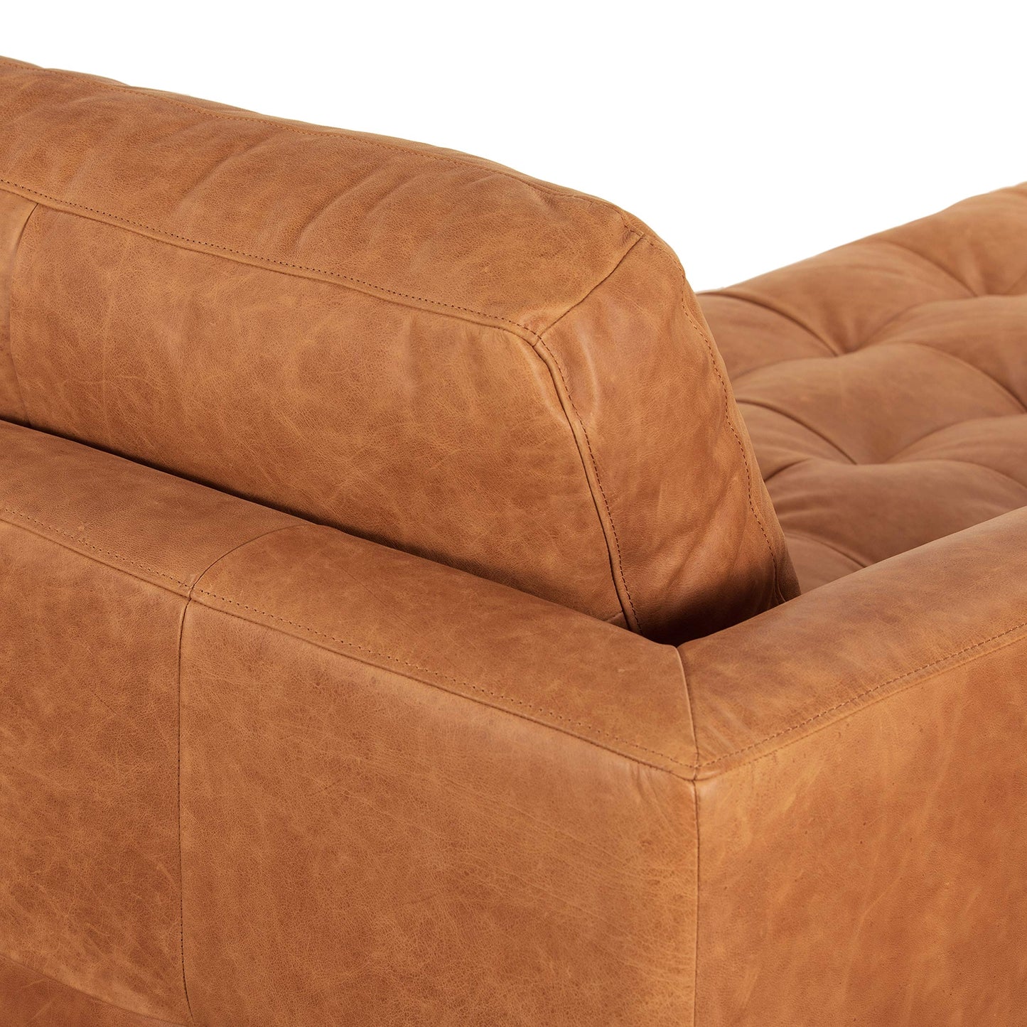 Poly & BARK Calle Right-Facing Sectional in Full-Grain Pure-Aniline Italian Tanned Leather in Cognac Tan and Brass Legs