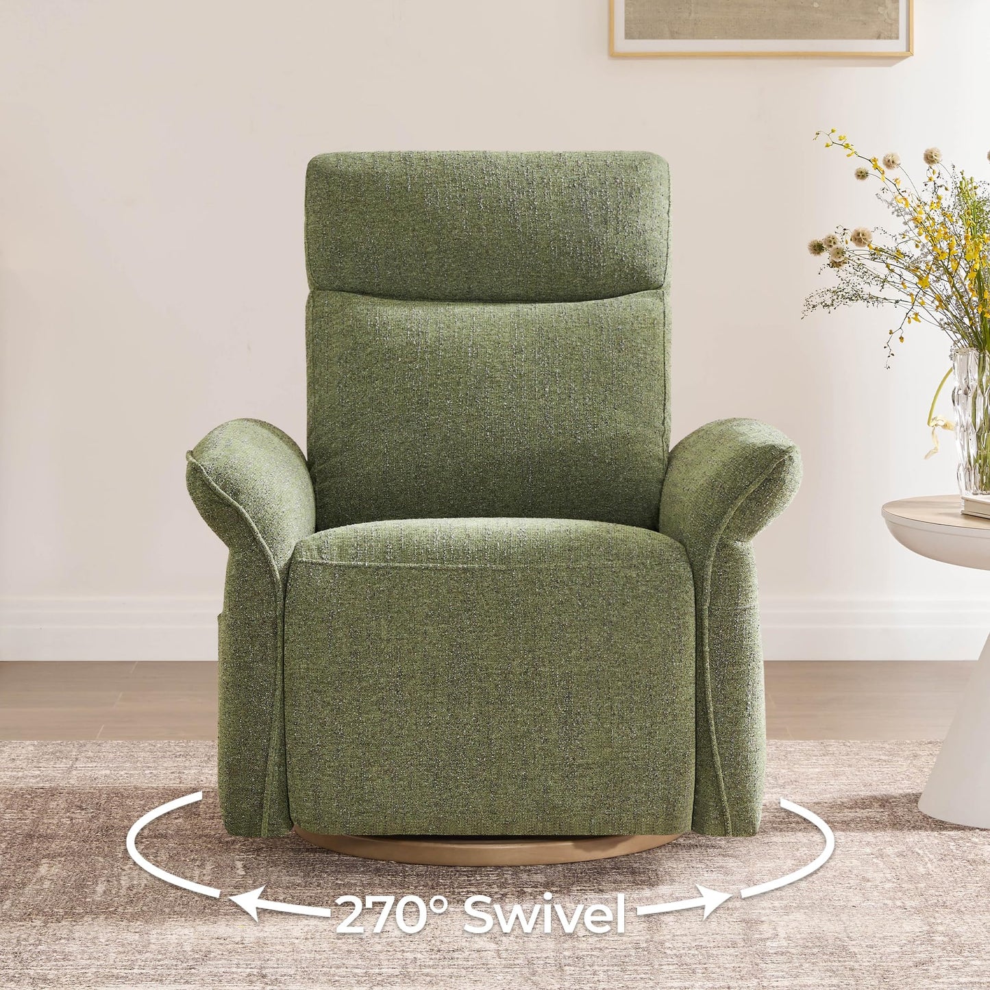 CHITA Power Recliner Chair, Electric Triple-Motor Swivel Glider Nursery Rocking Chair with Adjustable Power Headrest and Lumbar Support, GREENGARD Gold Certified, Solid Wood Base, Linen