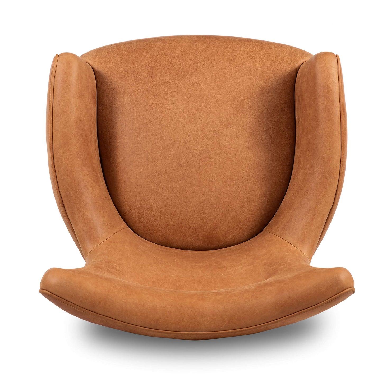 Poly & BARK Rowan Lounge Chairs Set of 2 – Mid Century Modern Leather Armchairs with Ribbed Seat and Solid Ash Wood Frame, Cognac Tan