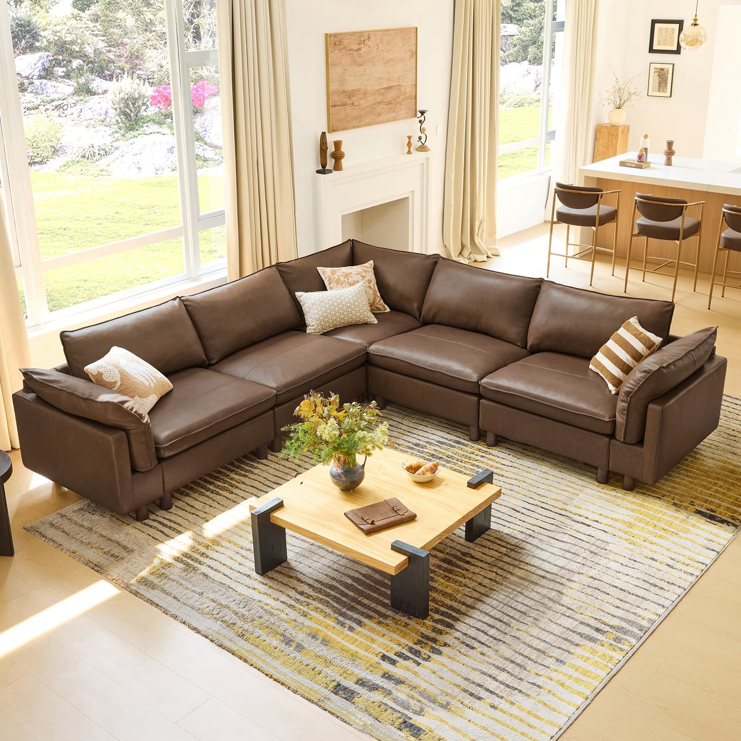 CHITA 127" Super Large Sectional Couches for Living Room, Modular Cloud Couch Sectional Sofa, Premium Fabric Couches, Down Filled, High Density Foam, Chenille in Cream, 4 Seat L Shaped