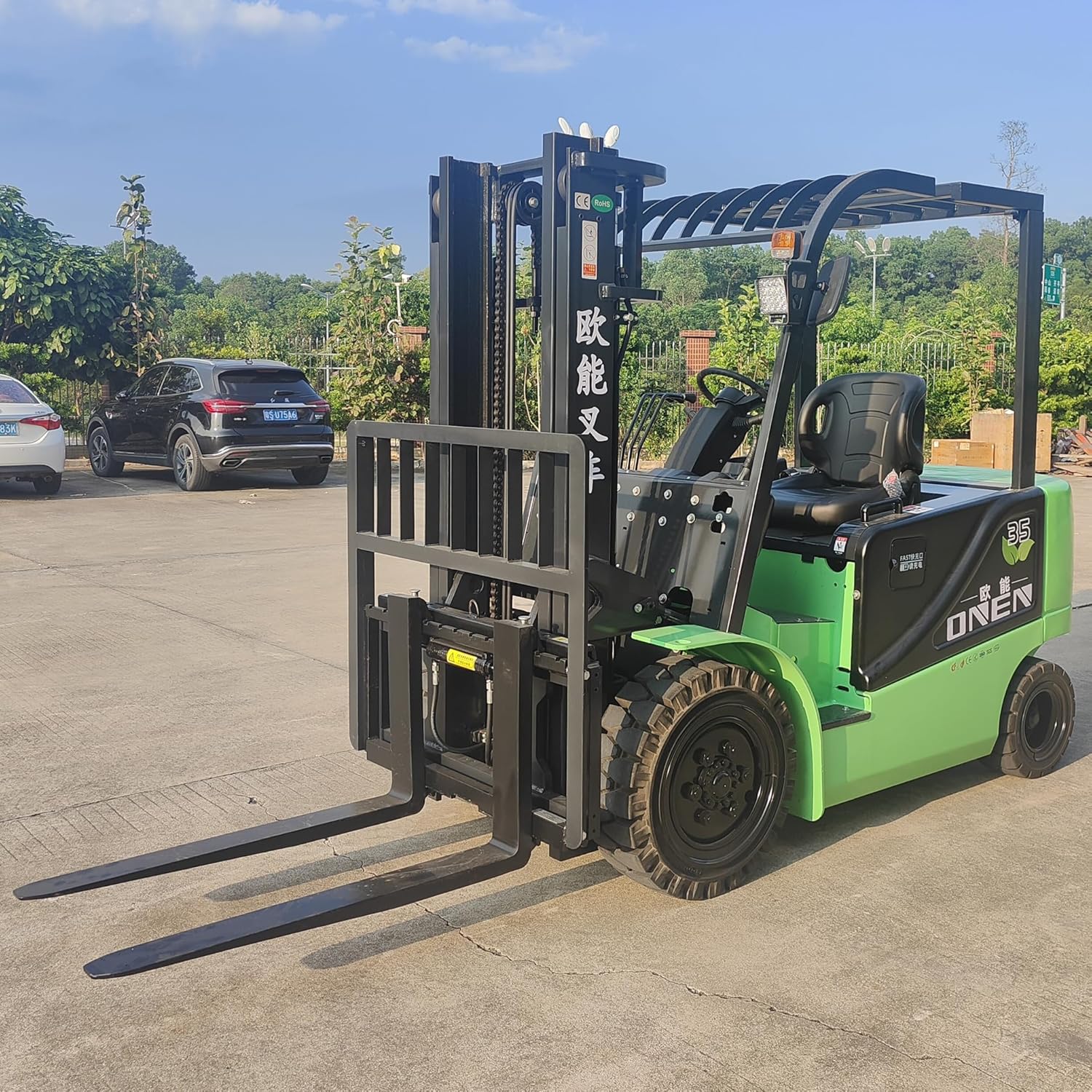 ONEN Electric Forklift 3.5T 7716 LBS Capacity Lithium Battery Drive High-Lift Fork Lift 14.76 ft Lifting Height Stacker 80V 410Ah Powered Pallet Lift Truck Material Handler with 3.51 ft Length Forks