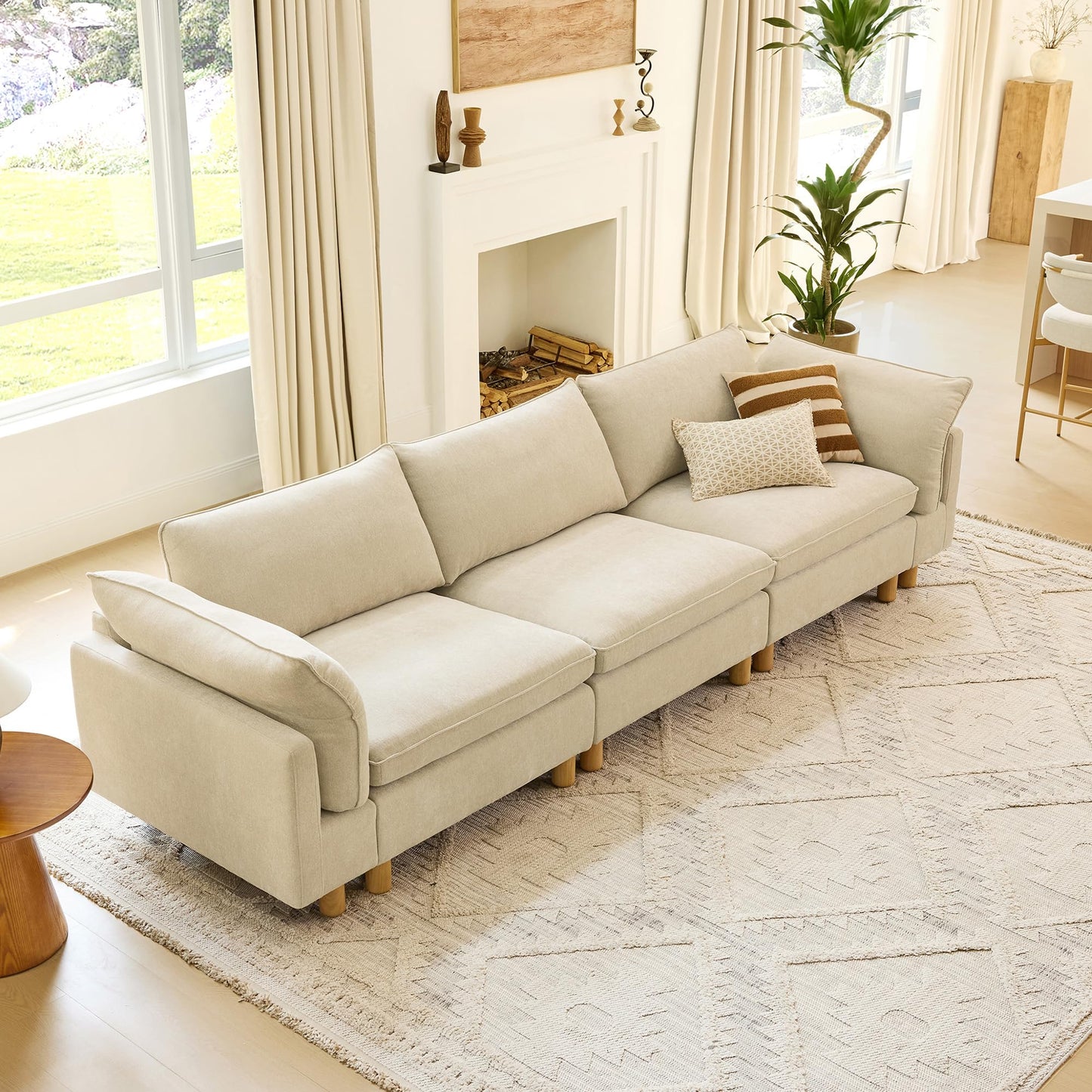 CHITA 127" Super Large Sectional Couches for Living Room, Modular Cloud Couch Sectional Sofa, Premium Fabric Couches, Down Filled, High Density Foam, Chenille in Cream, 4 Seat L Shaped