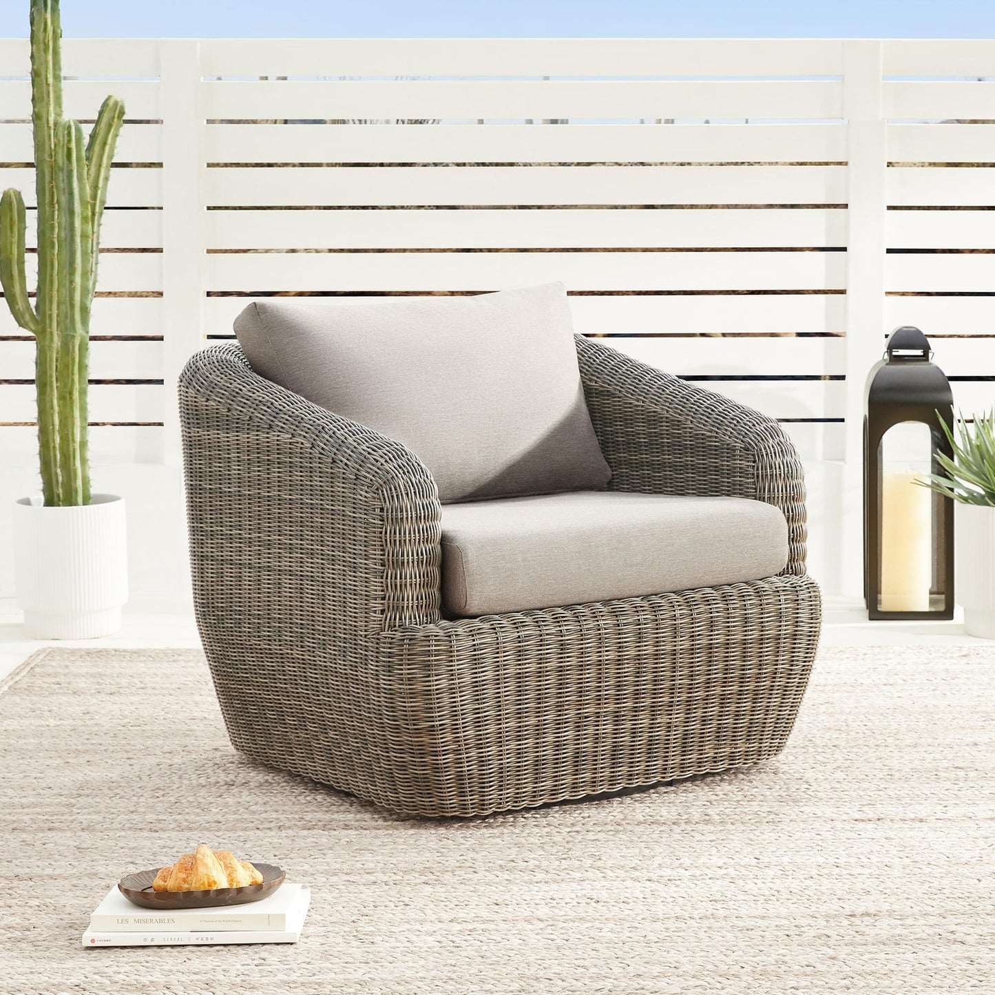 CHITA 5 Pieces Patio Wicker Furniture Set, Outdoor Rattan Bistro Set with Removable Thickened Cushions, Fully Assembled(Beige Cushions with Light Brown Wicker)